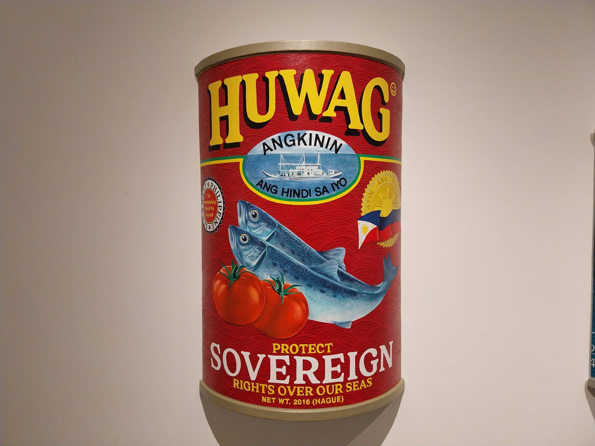 One of the works by Carlo Tanseco parodying a local fish brand. Photo by Elle Yap.
