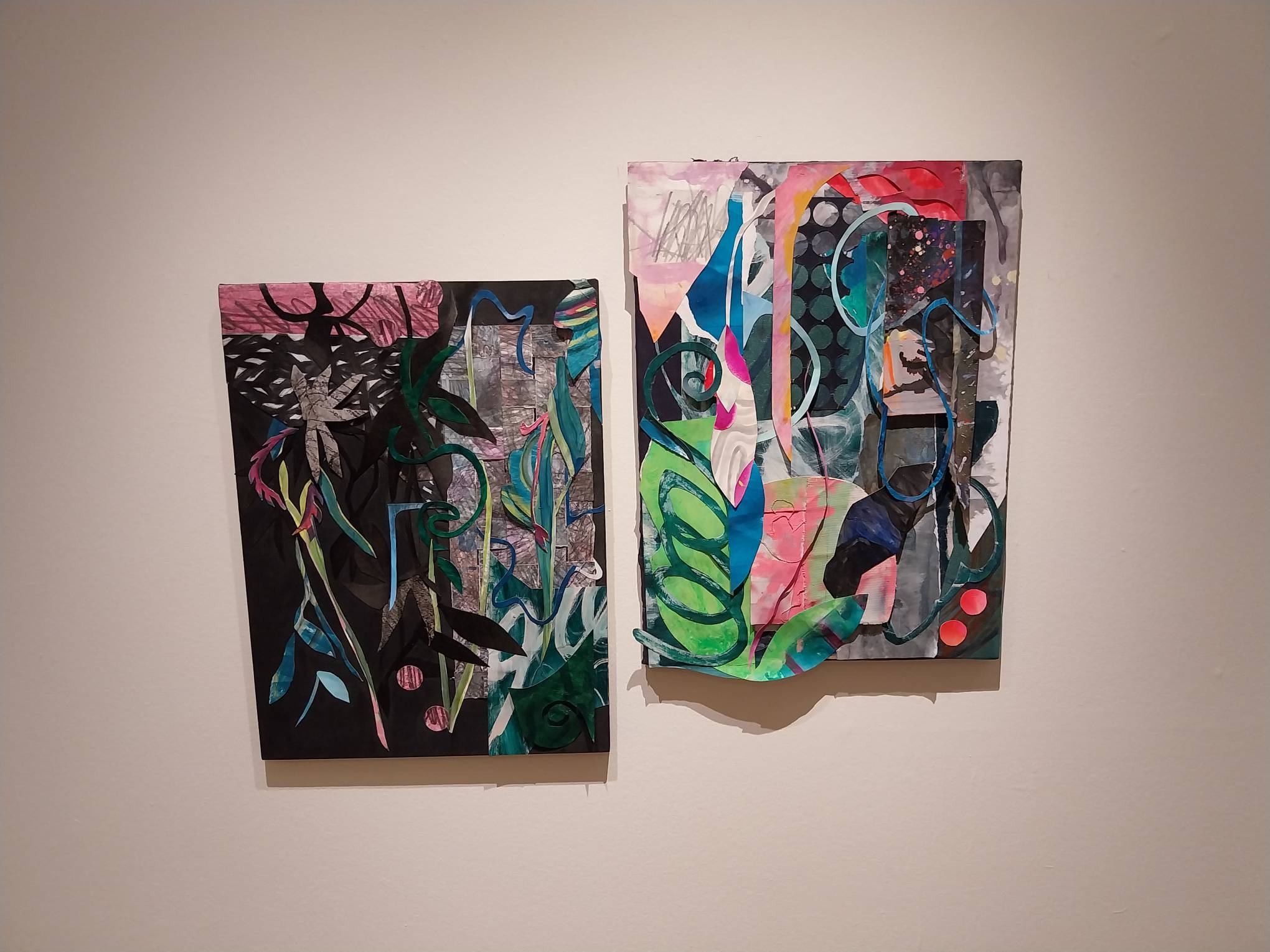 Two paintings by Brisa Amir. Photo by Elle Yap.