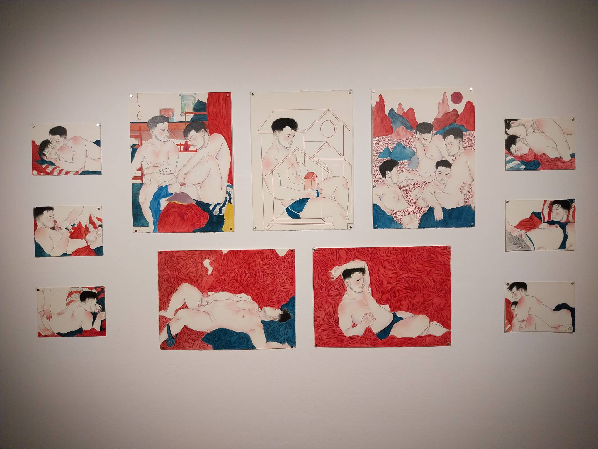 A collection of works by DJ Amago for "safe up here with u." Photo by Elle Yap.