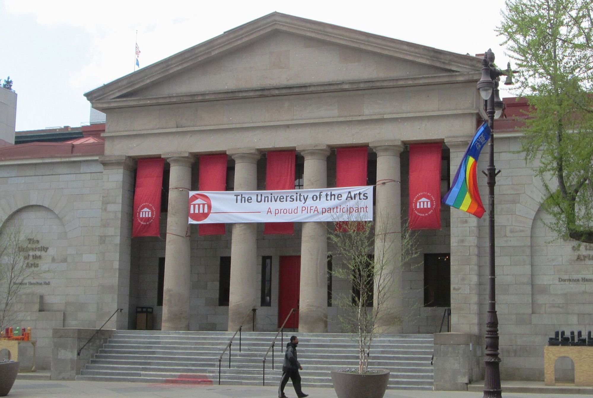 UArts with a flying Pride flag in the foreground. Photo by Beyond My Ken. Source: Wikimedia Commons.