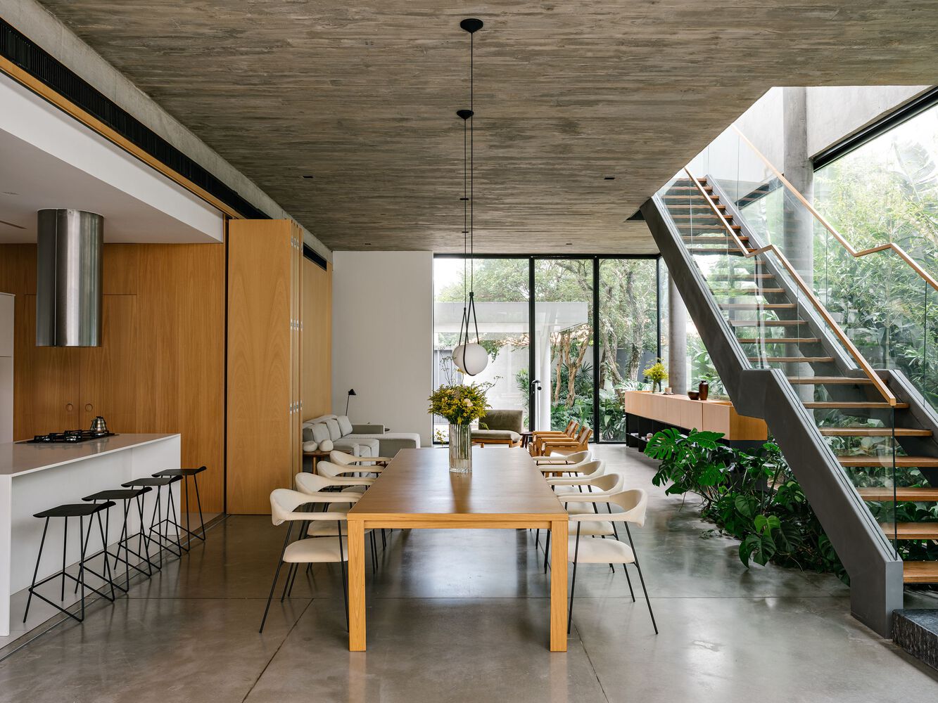 The dining area with the sliding doors to the kitchen opened. Photo by Fran Parente.