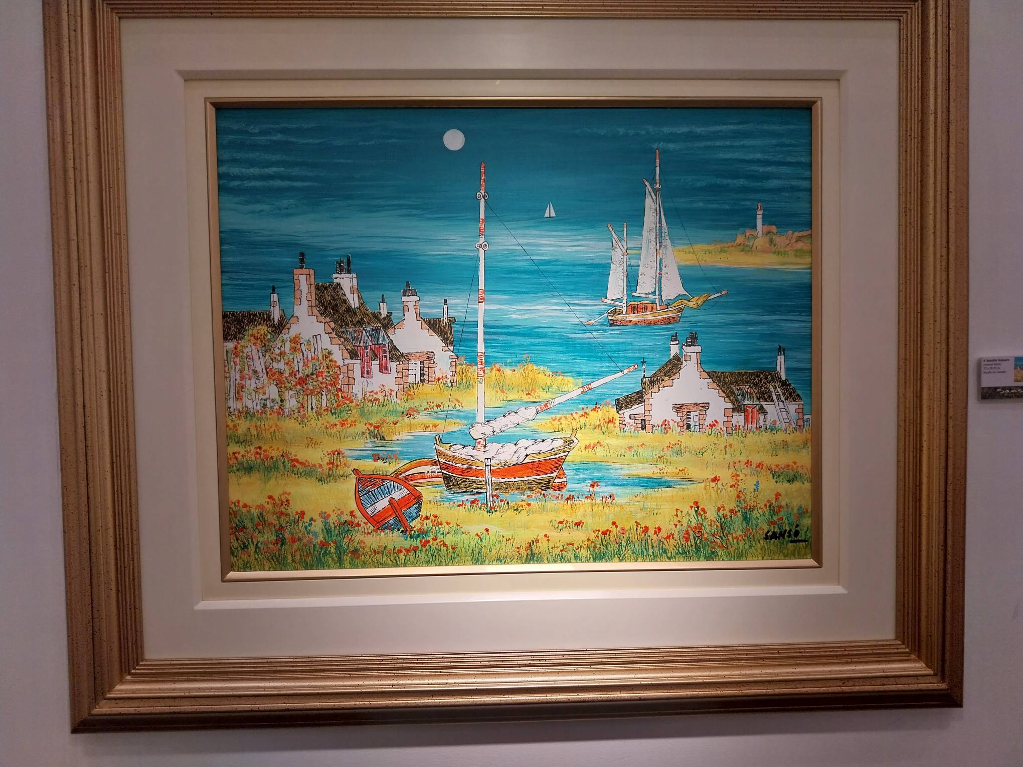 Sanso painting of a town with sailboats. Photo by Elle Yap.