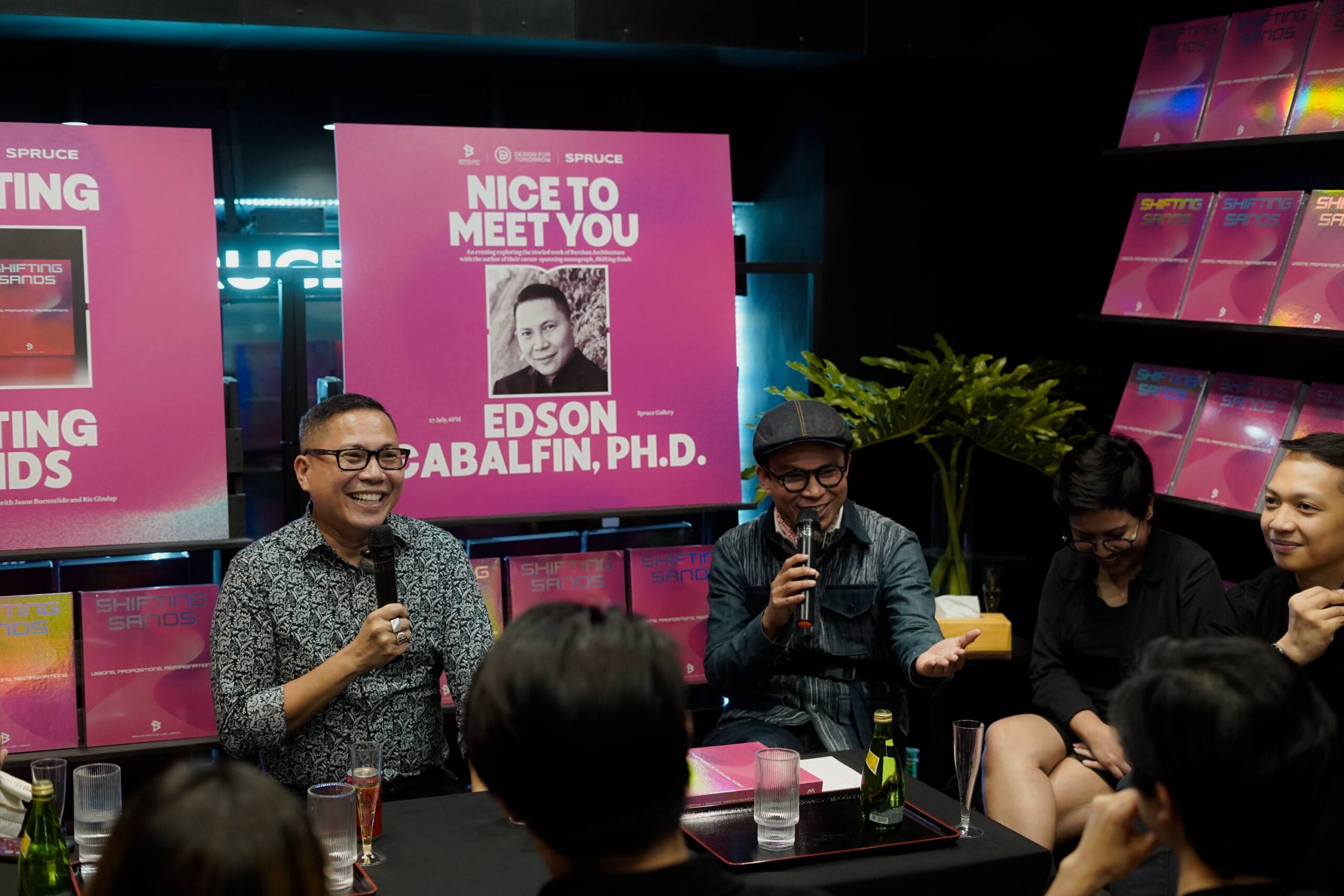Edson Cabalfin and Ric Gindap at Spruce Gallery's "Nice to Meet You" talk. Photo by Omar Villanueva.