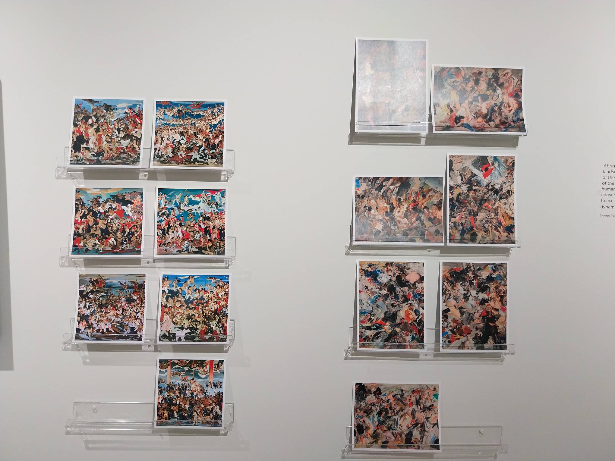 Different prints presenting Buen Abrigo's work for "Terror Incognita," all made with generative AI. Photo by Elle Yap.