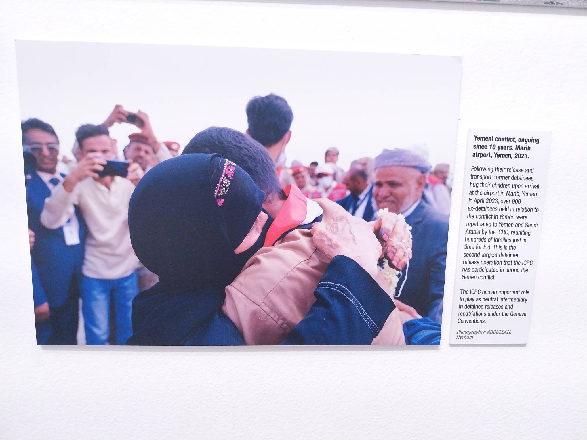 Picture of two people hugging as shown in “75 Years of the Geneva Conventions."