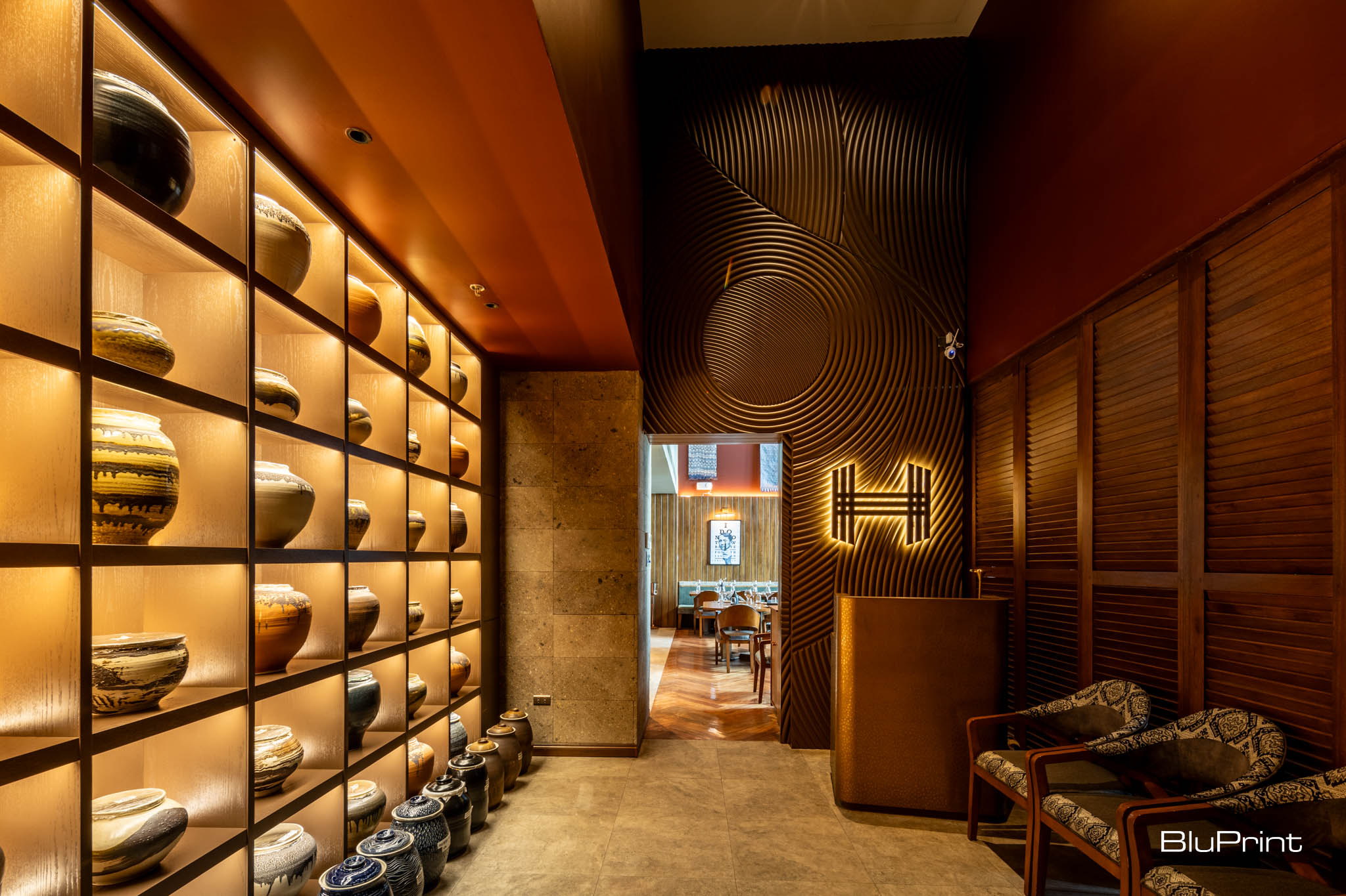 Interior of a restaurant's anteroom.