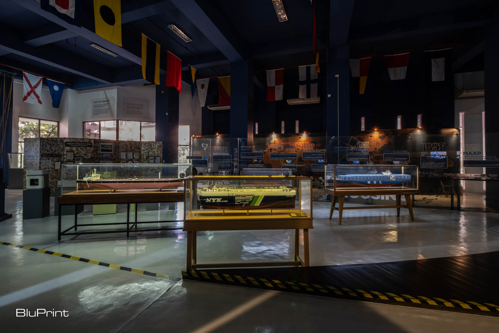 replicas of different boats on display