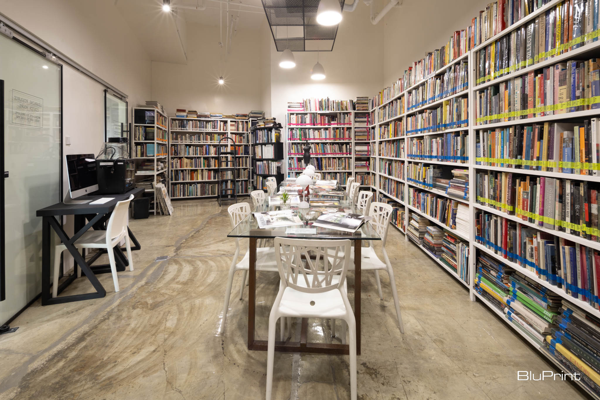 SoFA's Learning Center, which contains books, swatches, and other resources for students.