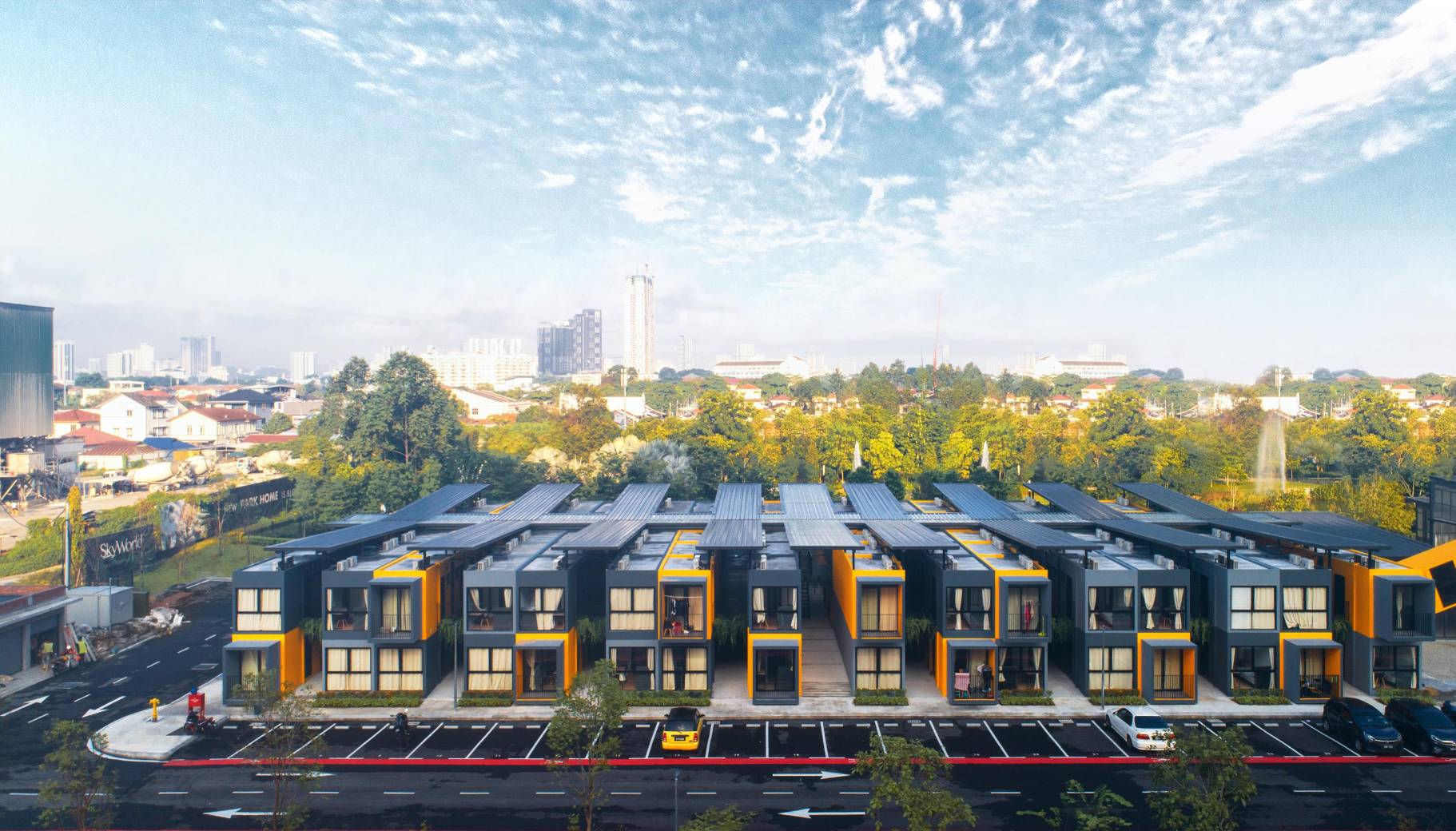 Aerial view of SkyBlox Housing, a co-living structure in Malaysia. Photo by Pixelaw Photography.
