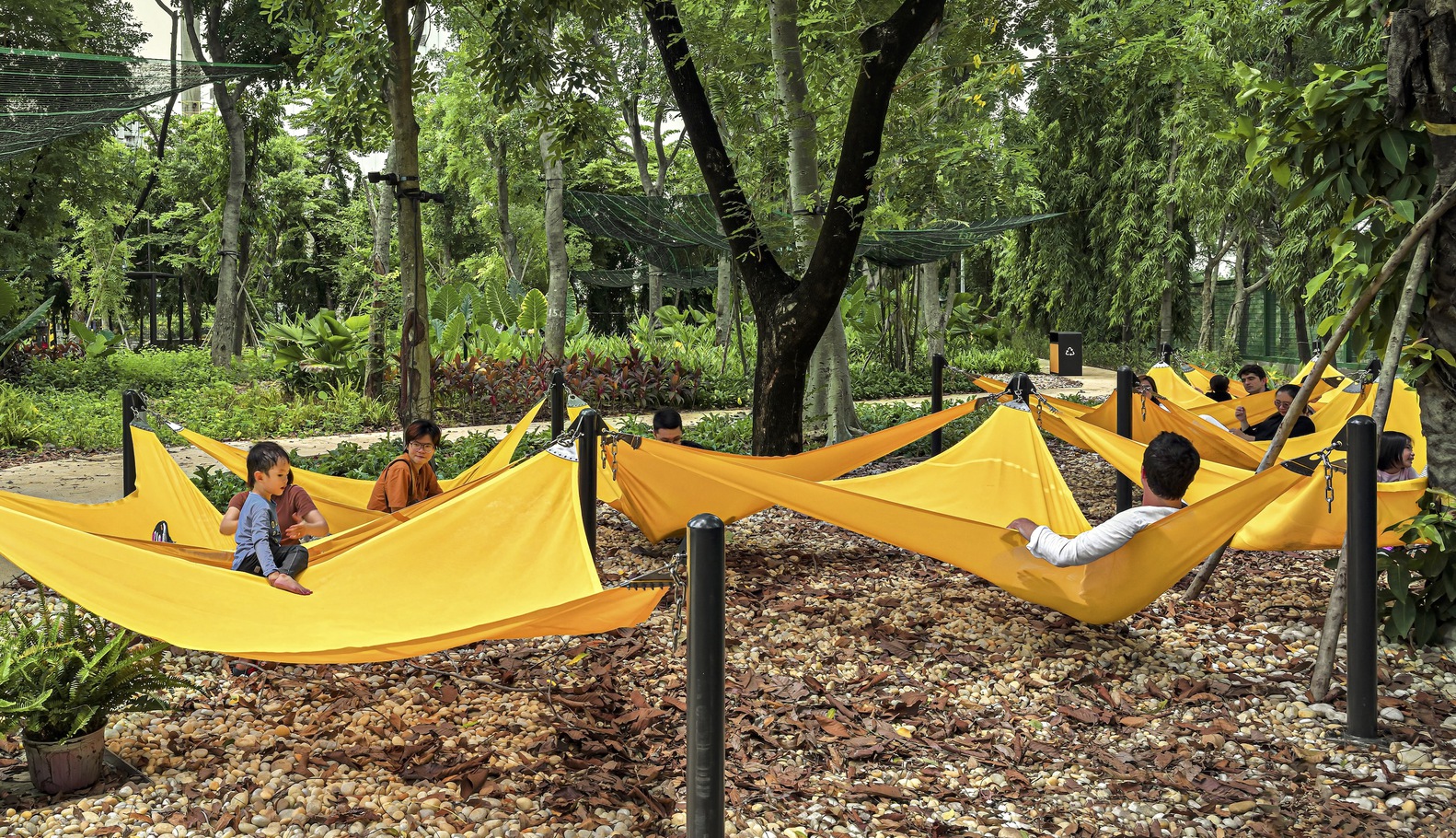 Yellow hammocks at the nature park of CP Vietnam Headquarters. Photo by Trieu Chien.