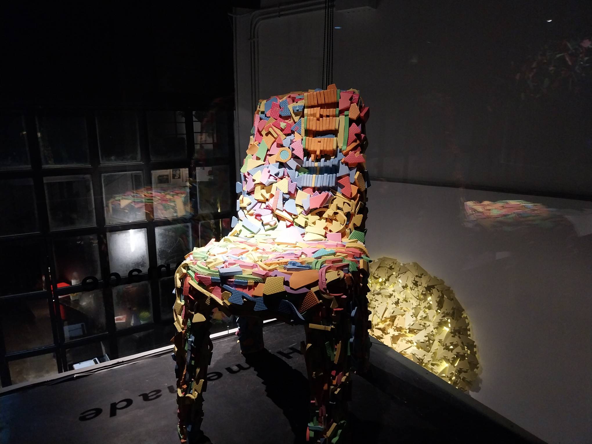 Chair made from play foams displayed at Modeka Art. Photo by Elle Yap.