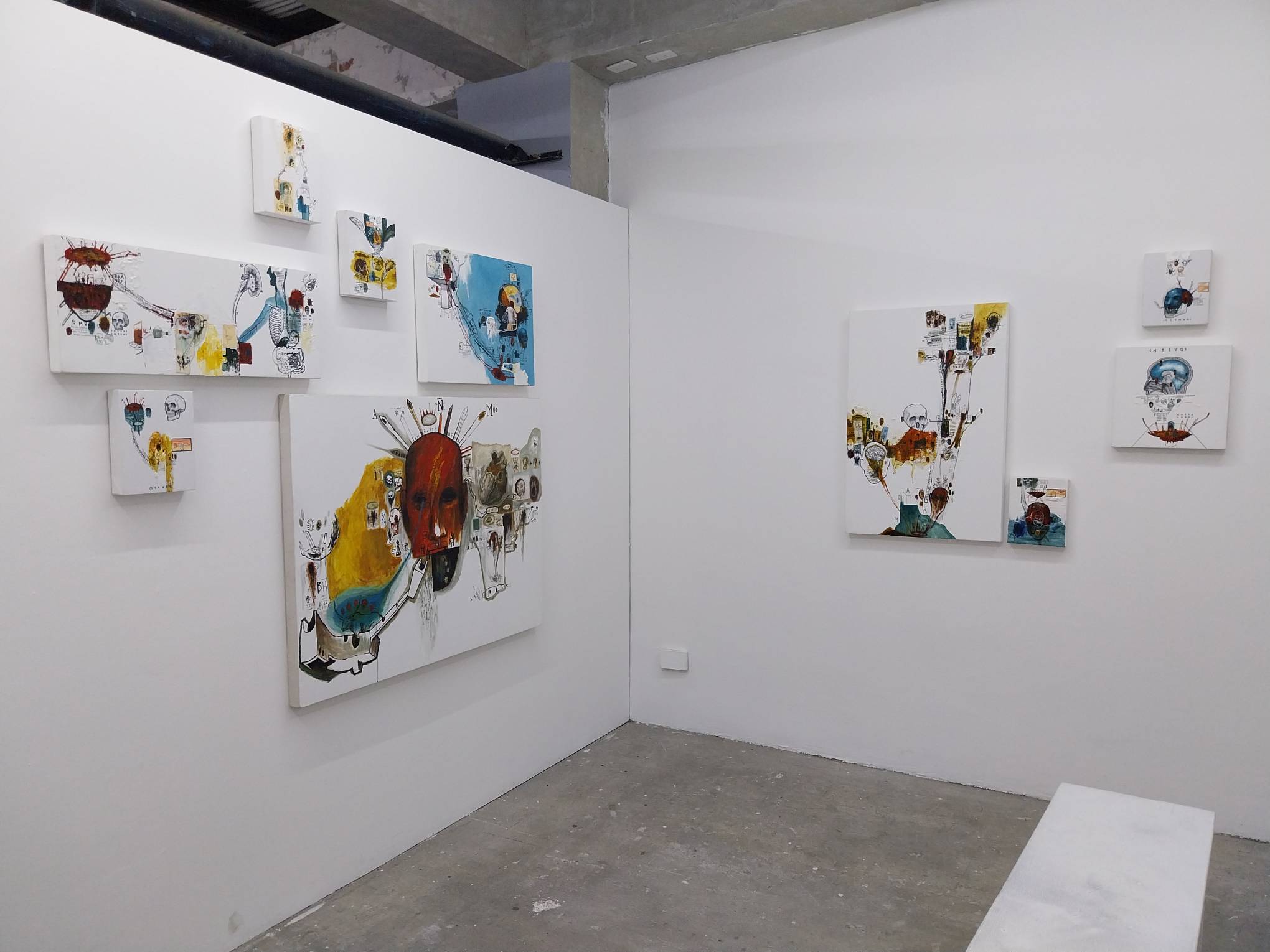 Overview of some of the paintings for "Seven Promises and Potions" at Mono8 Gallery.