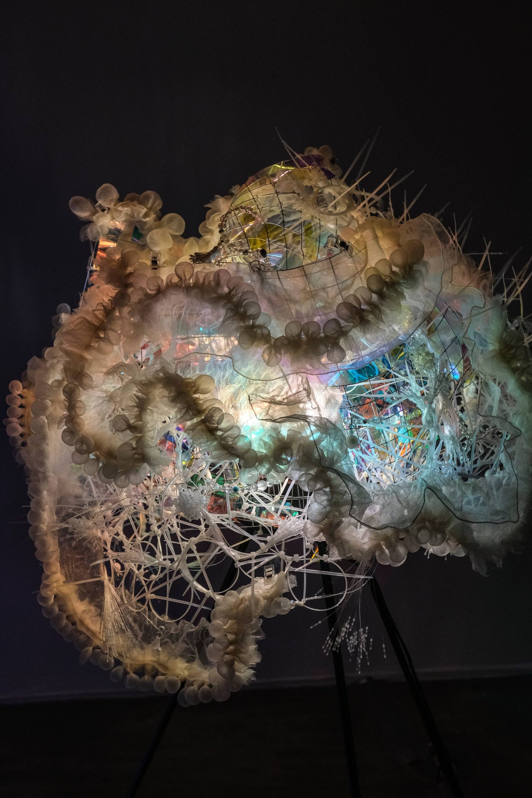 Kelli Maeshiro's mixed-media lamps design for the exhibit. Photo by Ed Simon.