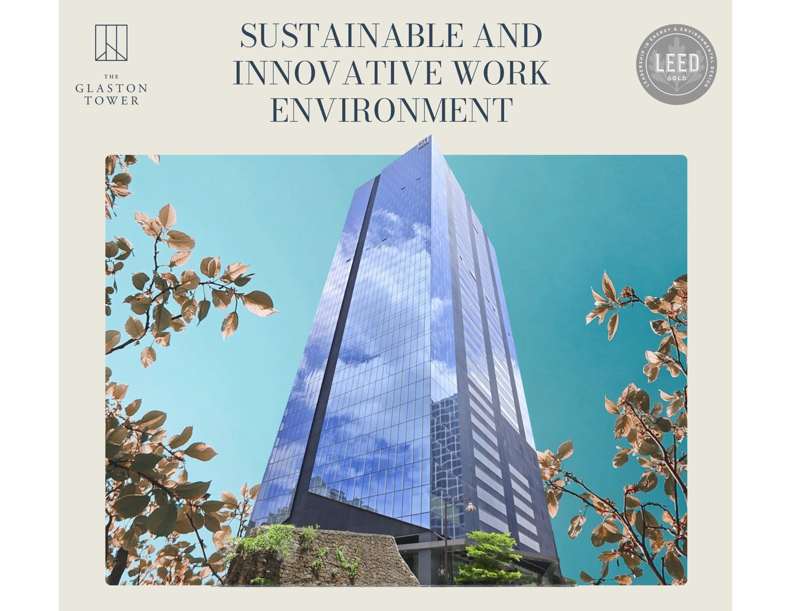 Exterior glass facade of The Glaston Tower by Ortigas Land.