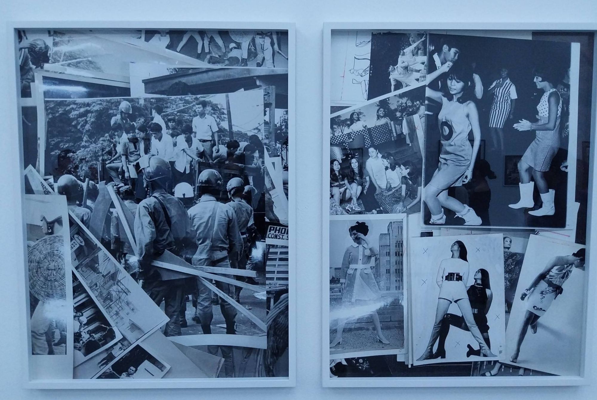 "Preventive Measures (Student Revolt)" and "Second-Wave (Go-Go Dancers)" by Stephanie Syjuco for "Inherent Vice." Photo by Elle Yap.