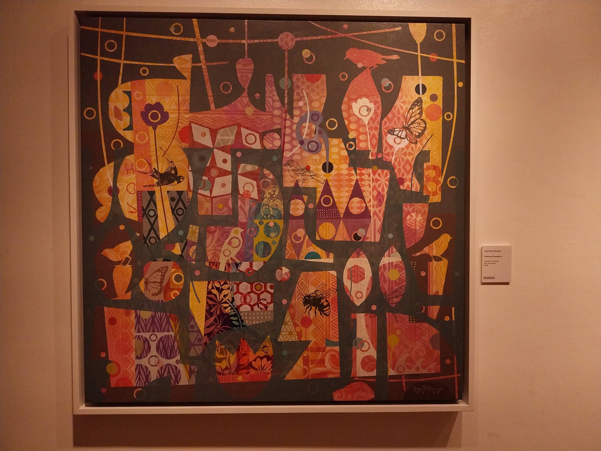 One of the paintings by Dante Enage for one of September art exhibits "Patterned Paradise."