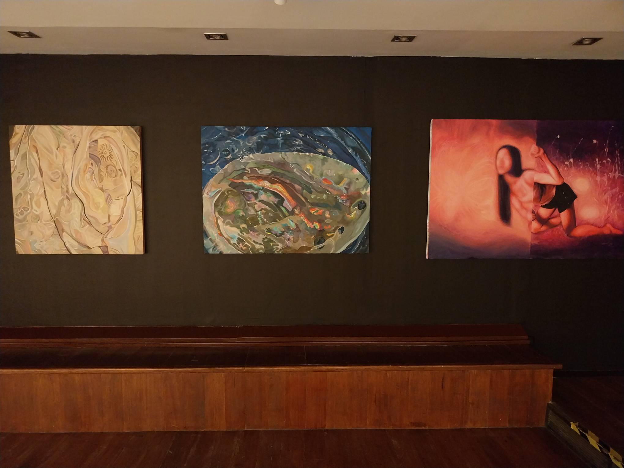 Three paintings at "Inner Refractions" at White Walls Gallery.