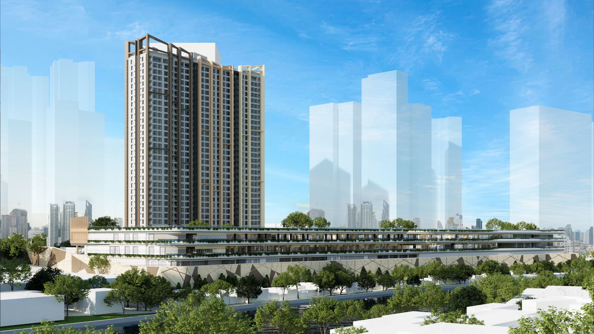 The façade of Sora Tower, the inaugural structure of The Observatory's mixed-use development.(Artist's Perspective).