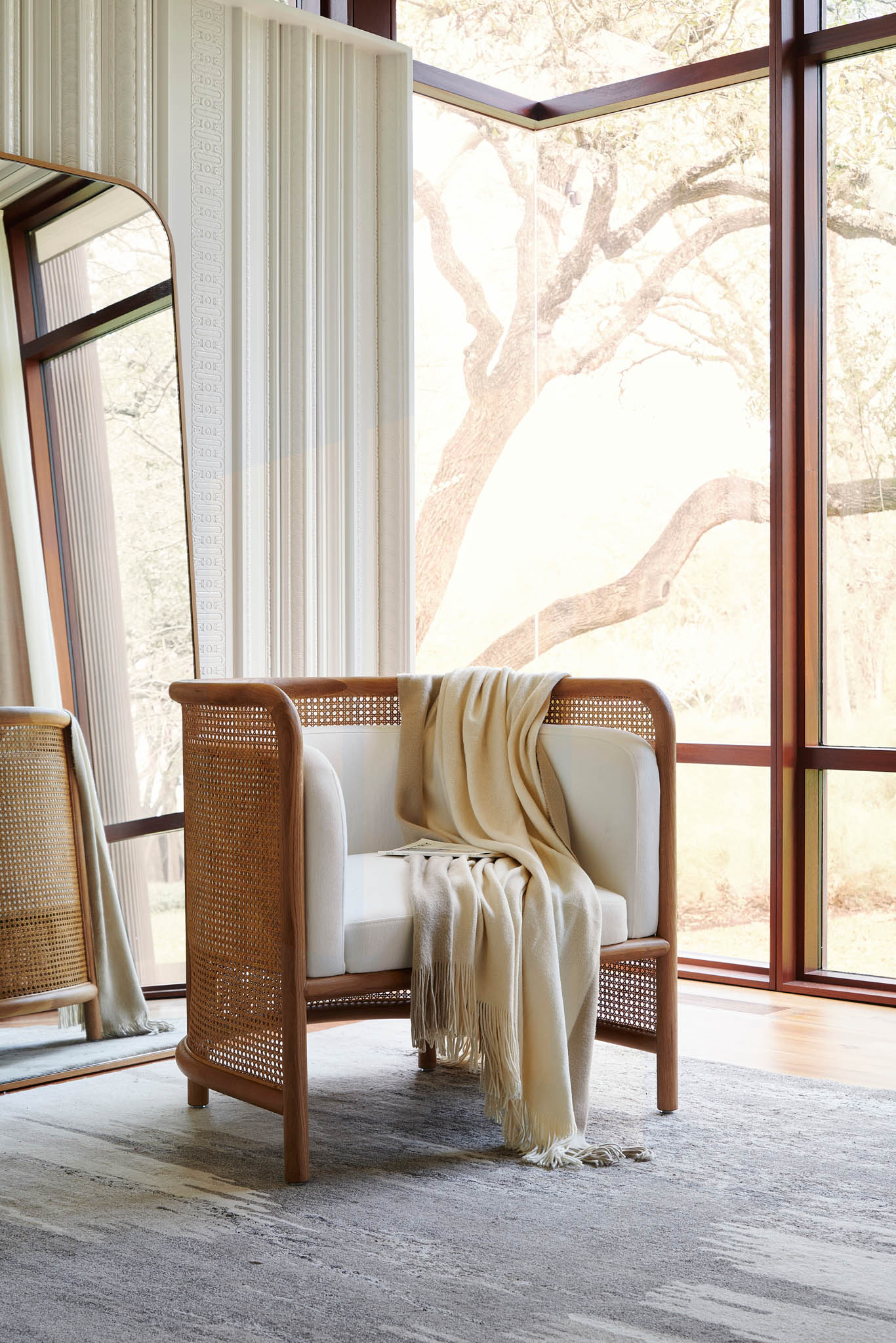 Fields Cane Back White Accent Chair.