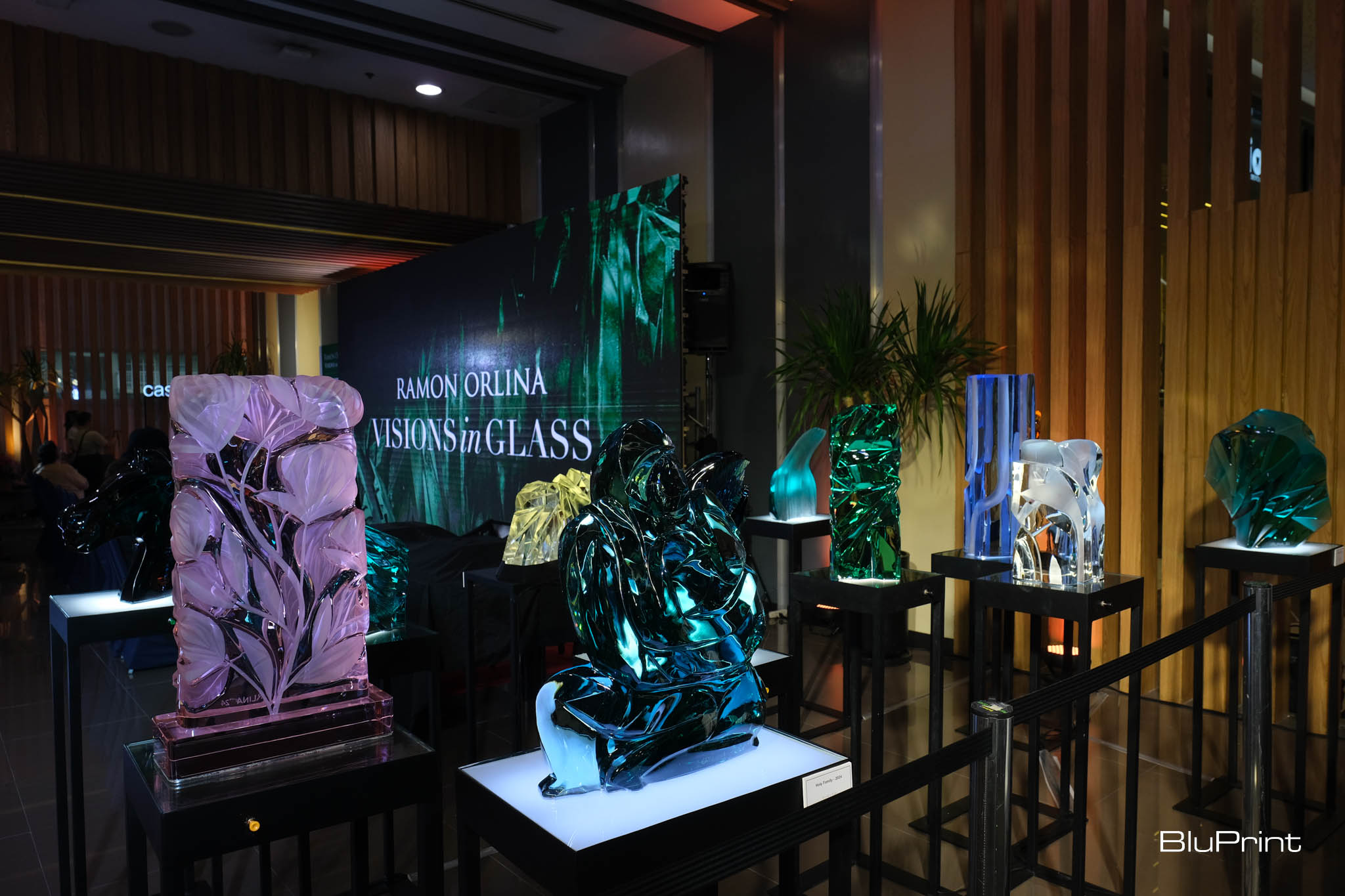 The Orlina Glass Lounge curated by Glenn Cuevo, a collection of glass sculptures by Ramon Orlina.