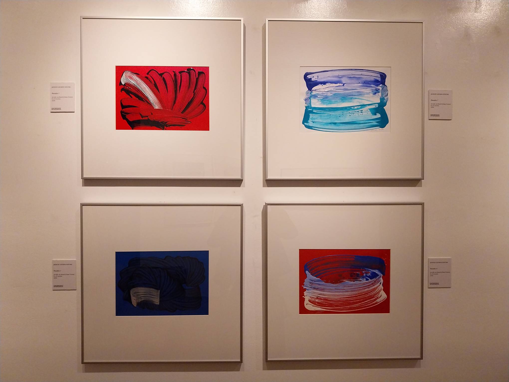 Four paintings by Janice Liuson-Young for Art Camp Gallery.