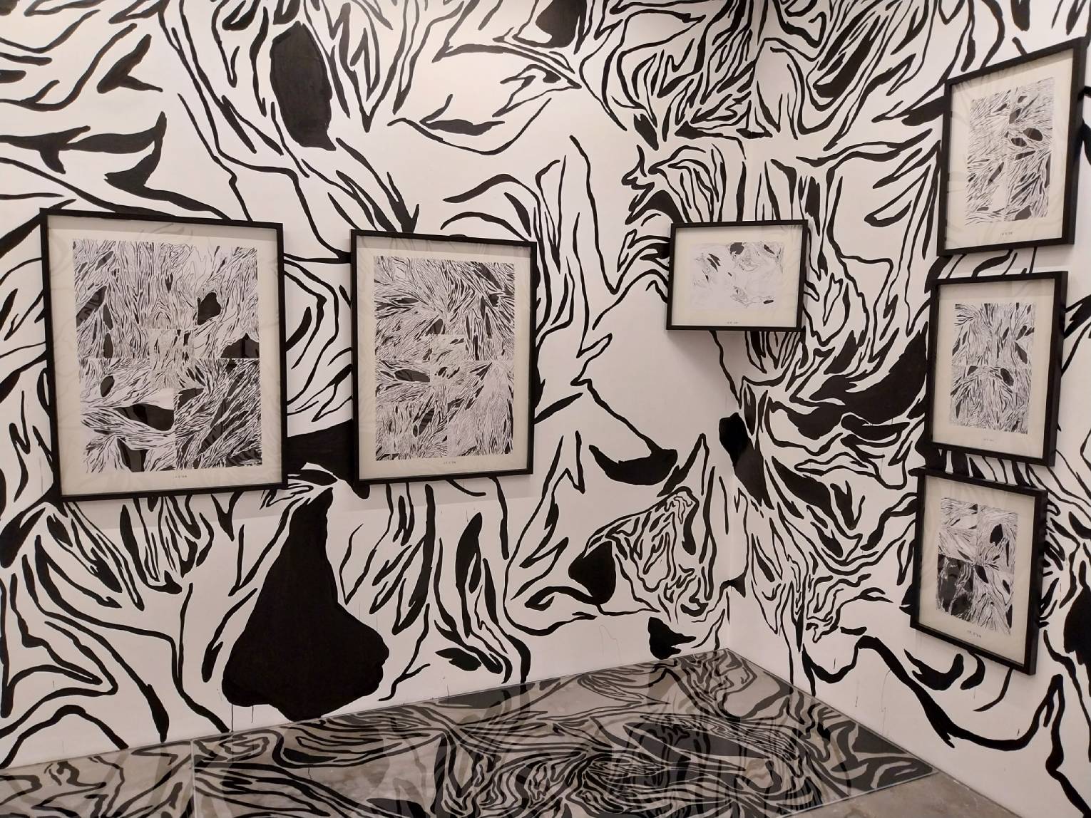 Multiple paintings by Isabel Santos for "To See A Landscape As It Is."