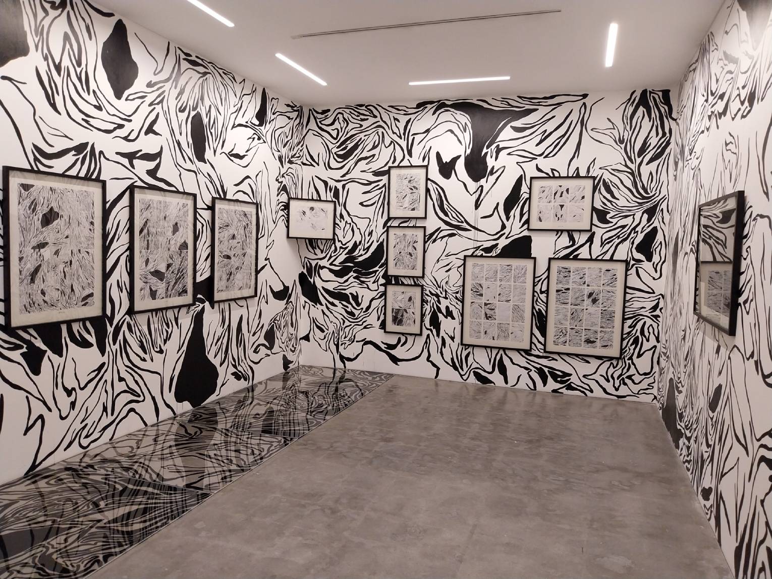 Multiple paintings by Isabel Santos for "To See A Landscape As It Is."