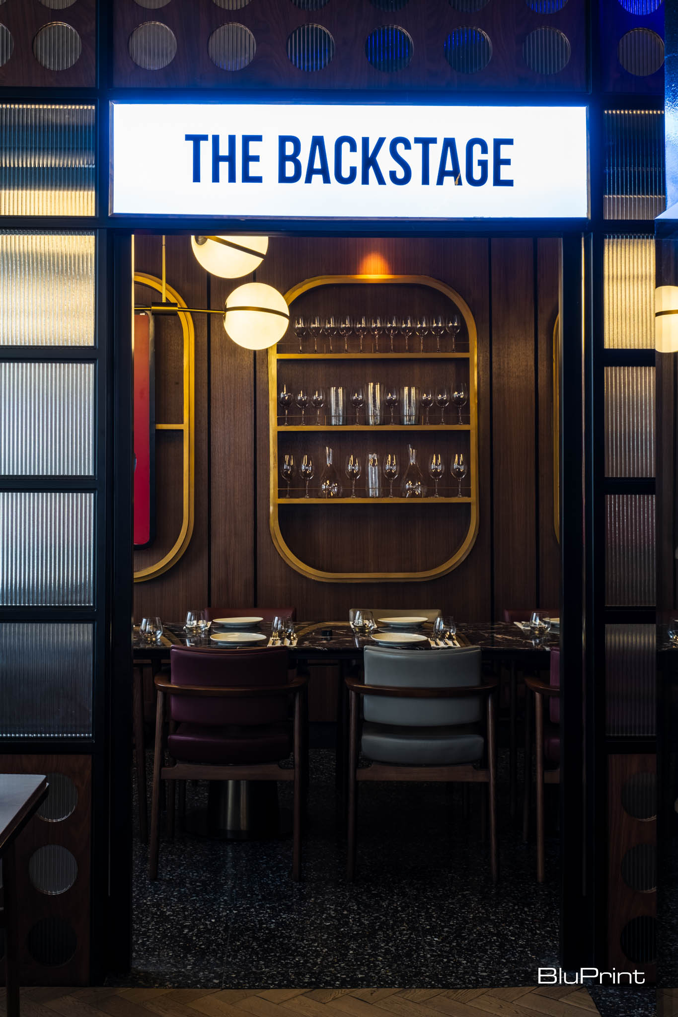 Private dining room at Bolero with a signage bearing its name, "The Backstage."