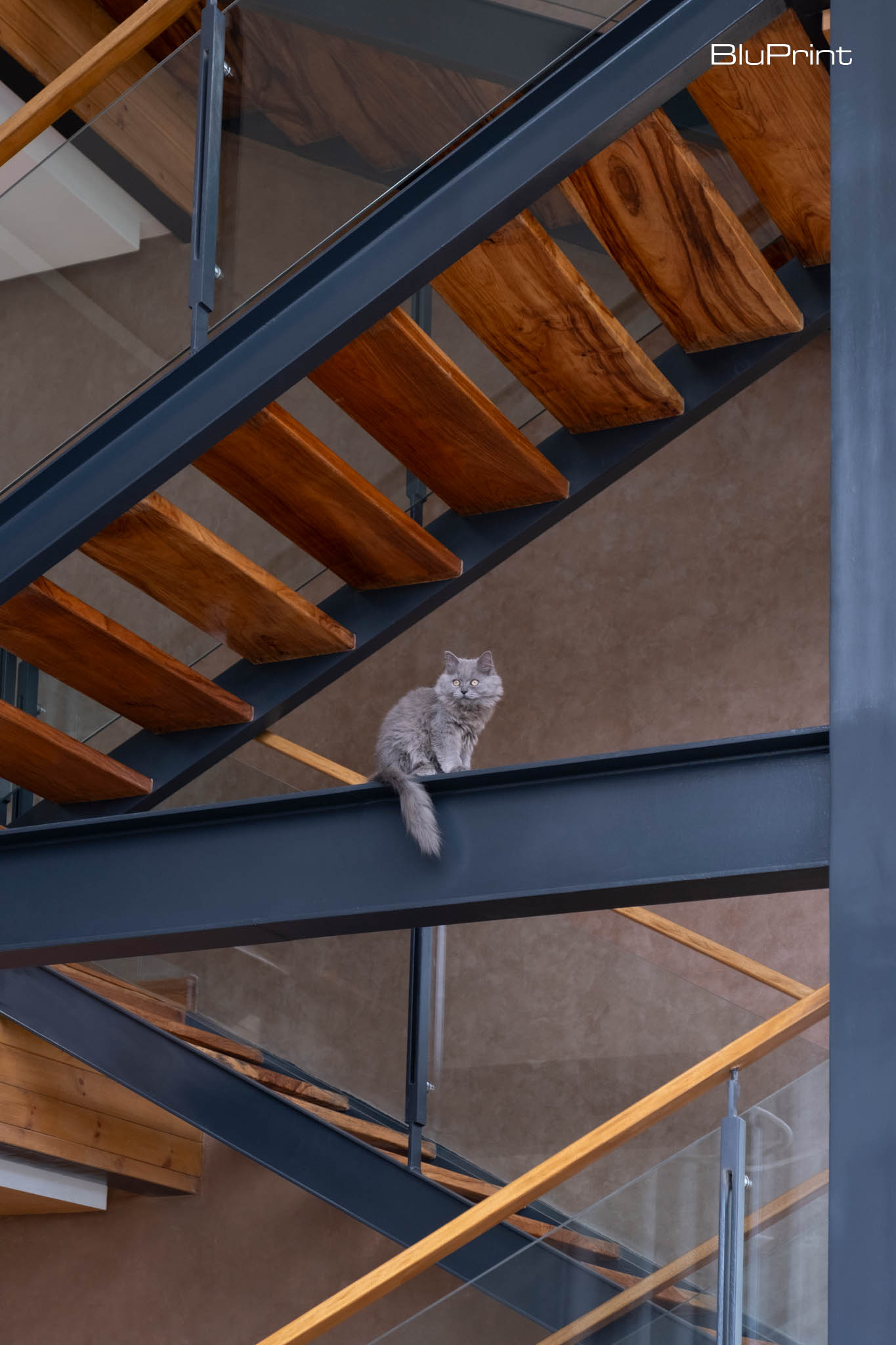 A Serene Mountain Retreat by Fitnesscape Creative Studio Inc. The exposed beam adds both strength and character to the space, seamlessly blending functionality with architectural elegance.