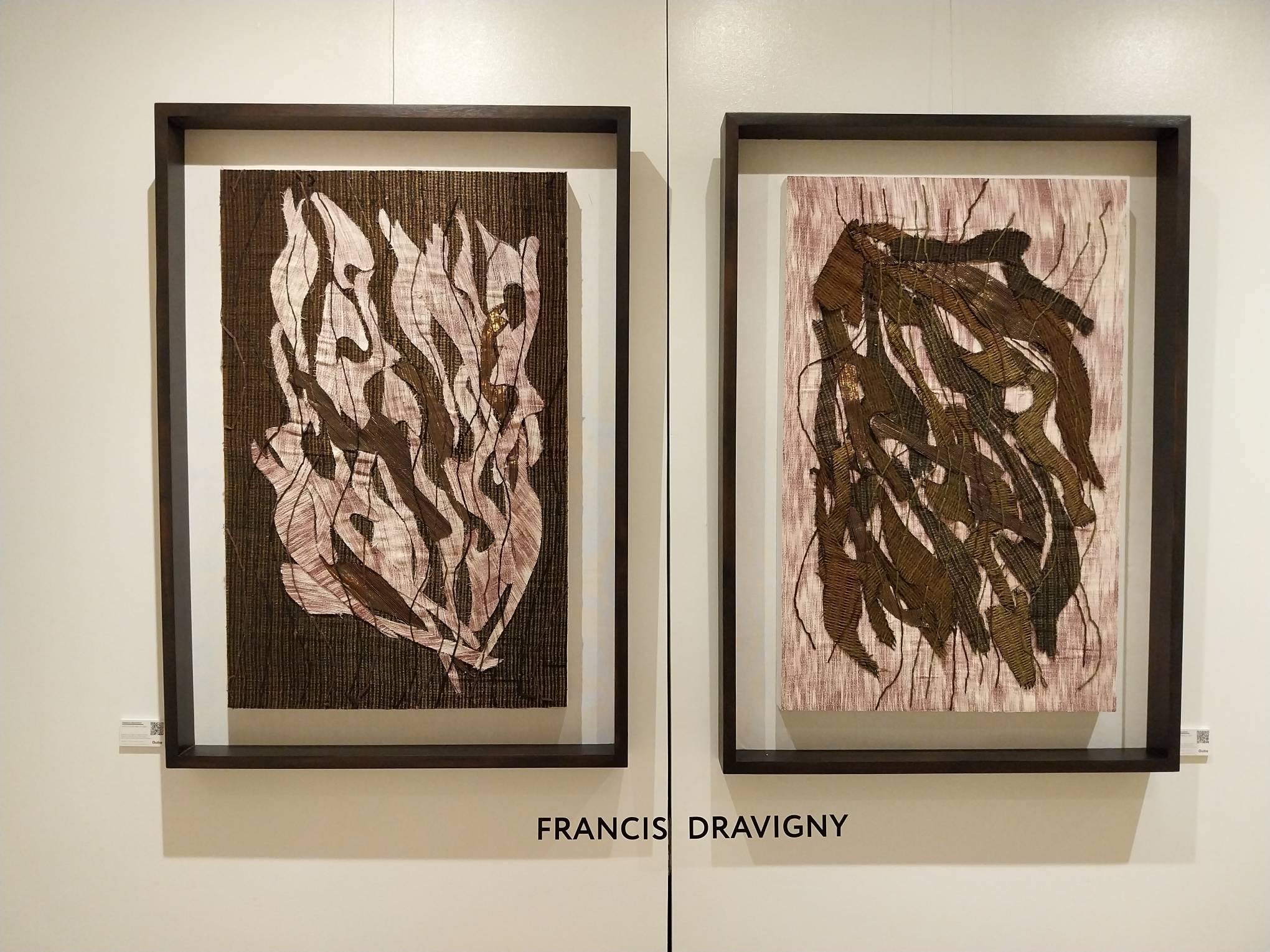 Two textile artworks by Francis Dravigny for "Beyond the Bark."