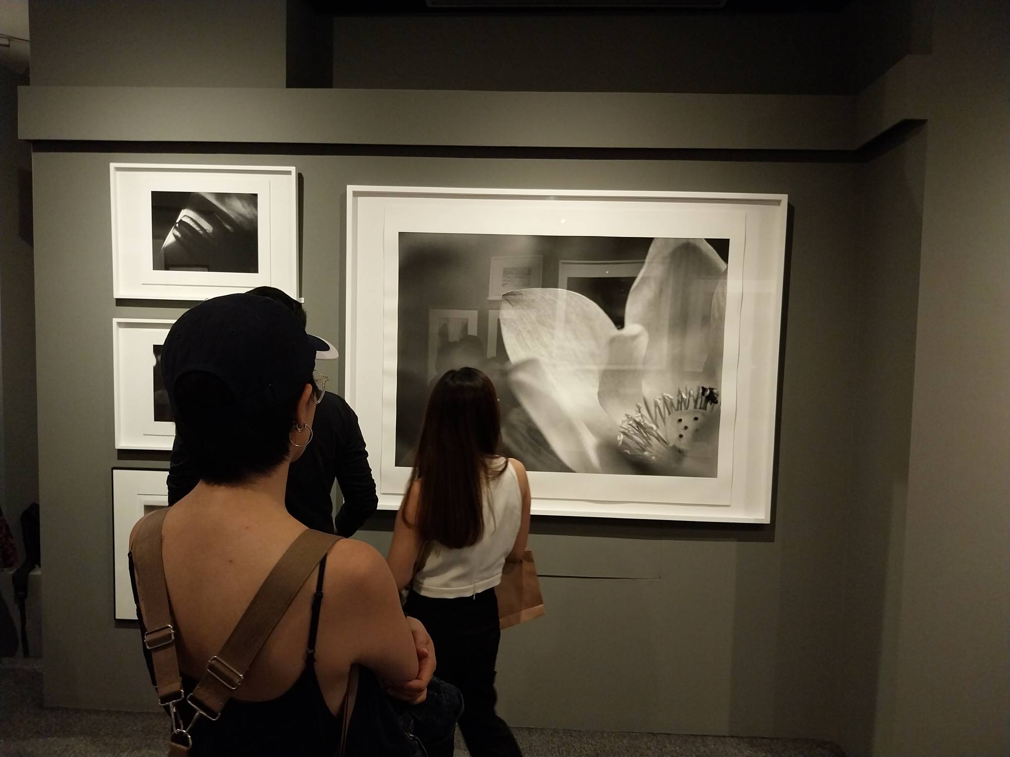 Audience members looking at some works at "Witness of the Quiet."