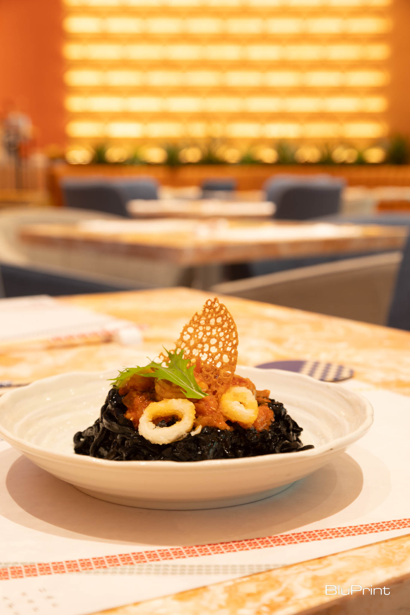 Closeup shot of Ikasumi Pasta