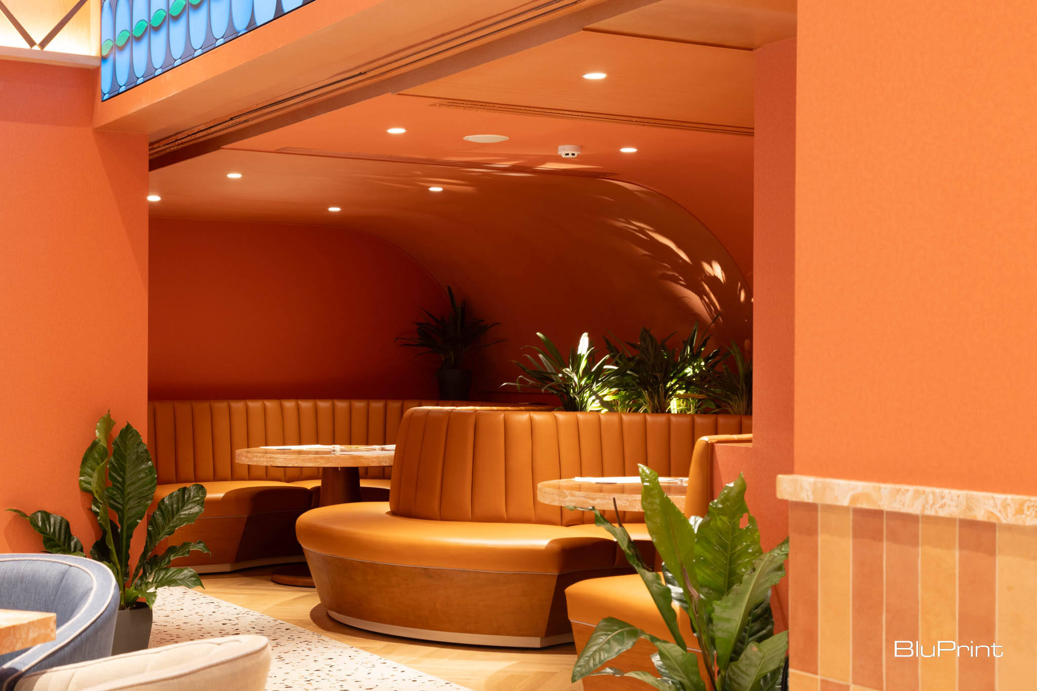 Booth seating at Kazu Cafe.