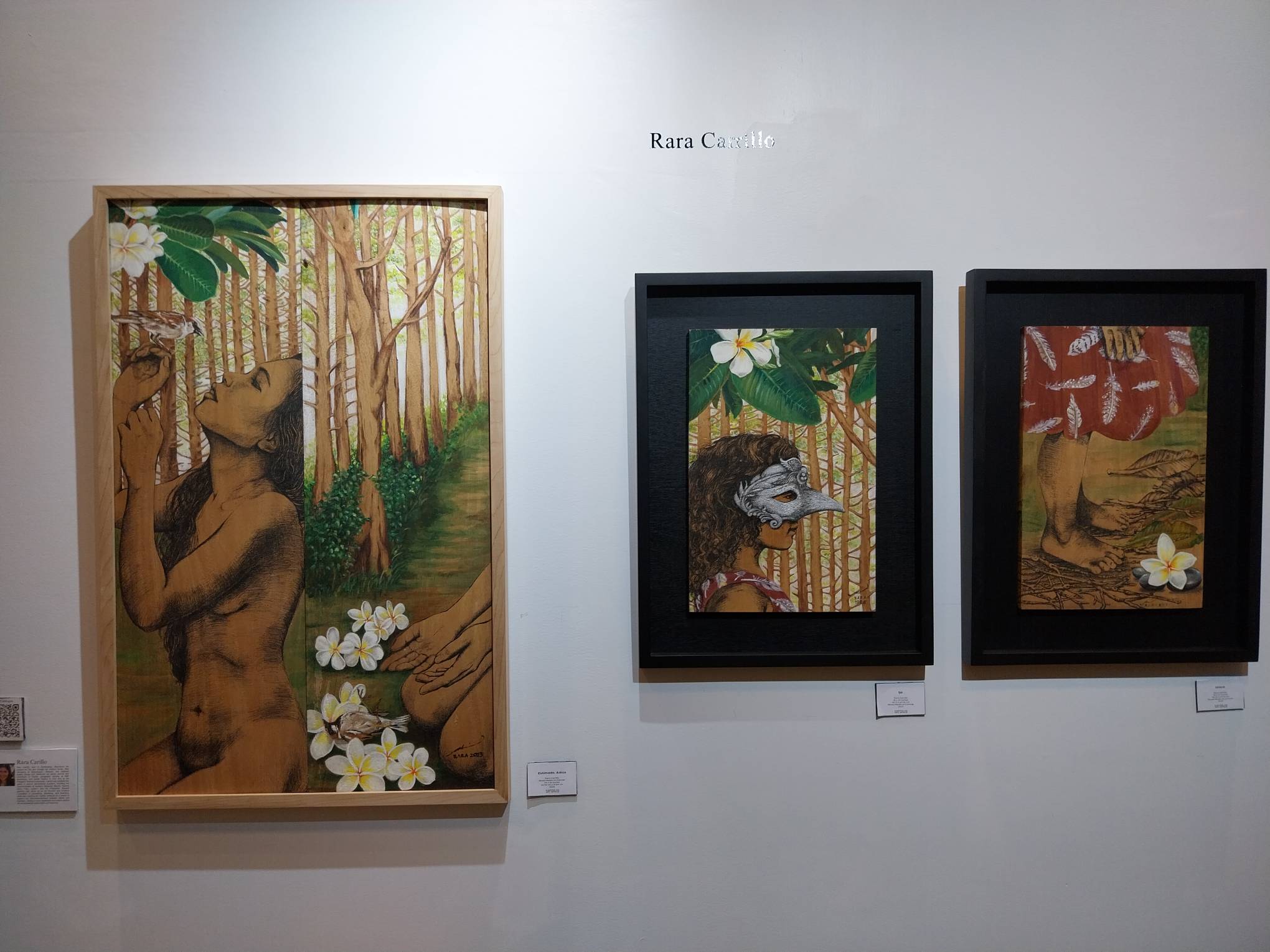 Rara Carrillo and her works exhibited at Kapitolyo Art Space.