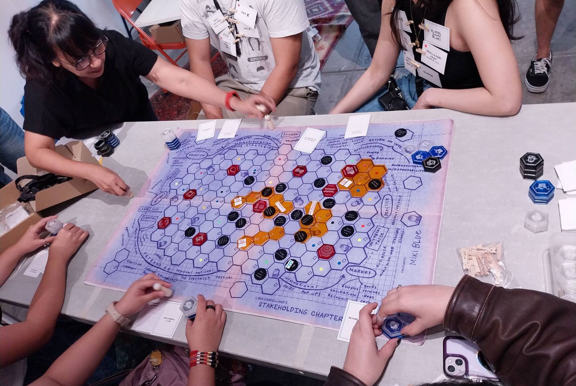 Lyra Garcellano (top left) as she guides the gameplay for "Stakeholding."