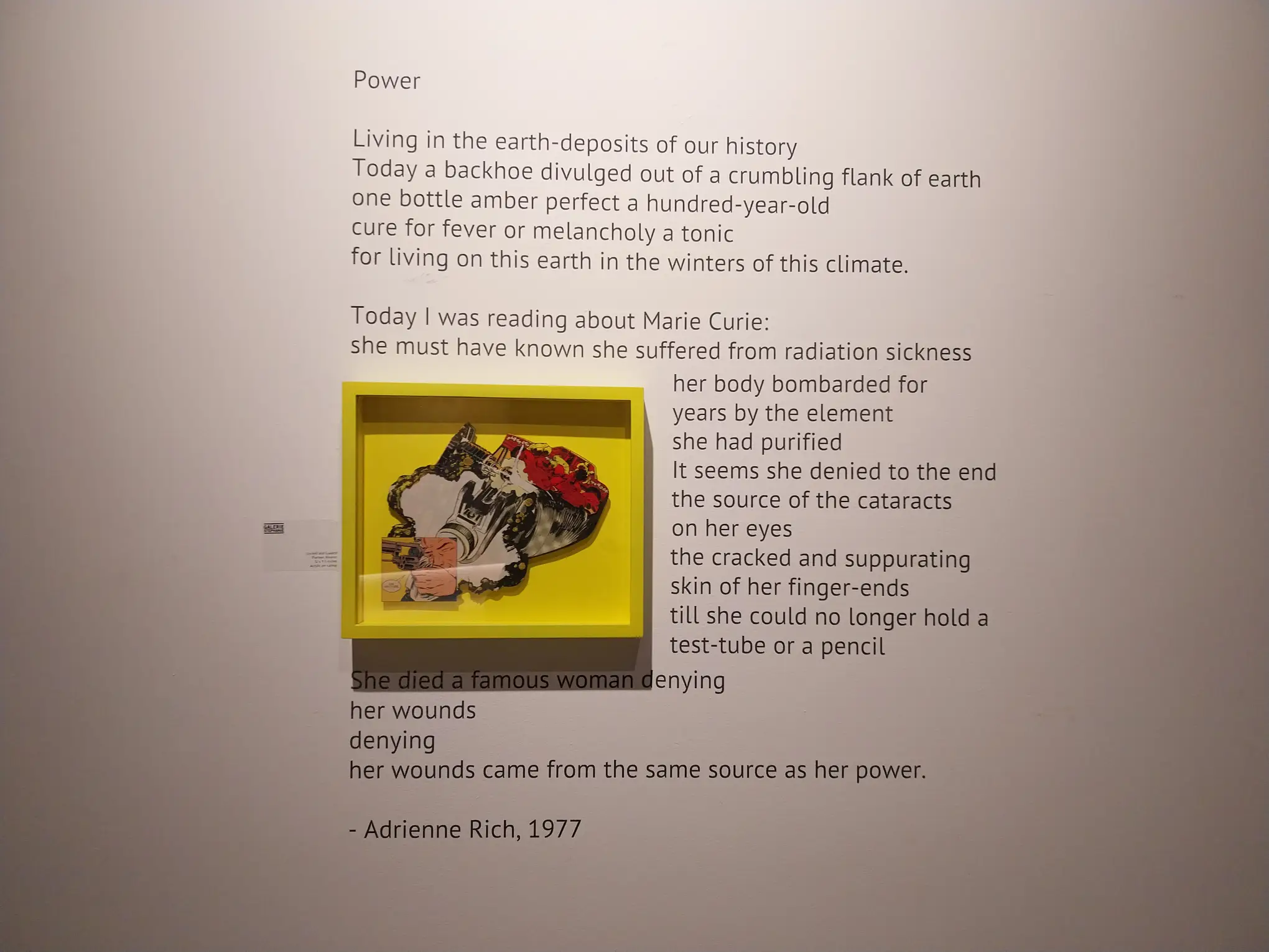 - BluPrint Adrienne Rich's "Power" at the Galerie Stephanie exhibit "Emerging Out of a Crumbling Flank of Earth."