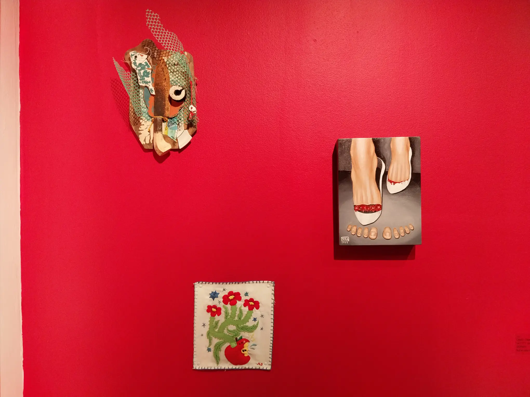 Three works shown in "A Knife Sharpens Itself," an exhibit themed around xenofeminism curated by Brisa Amir.