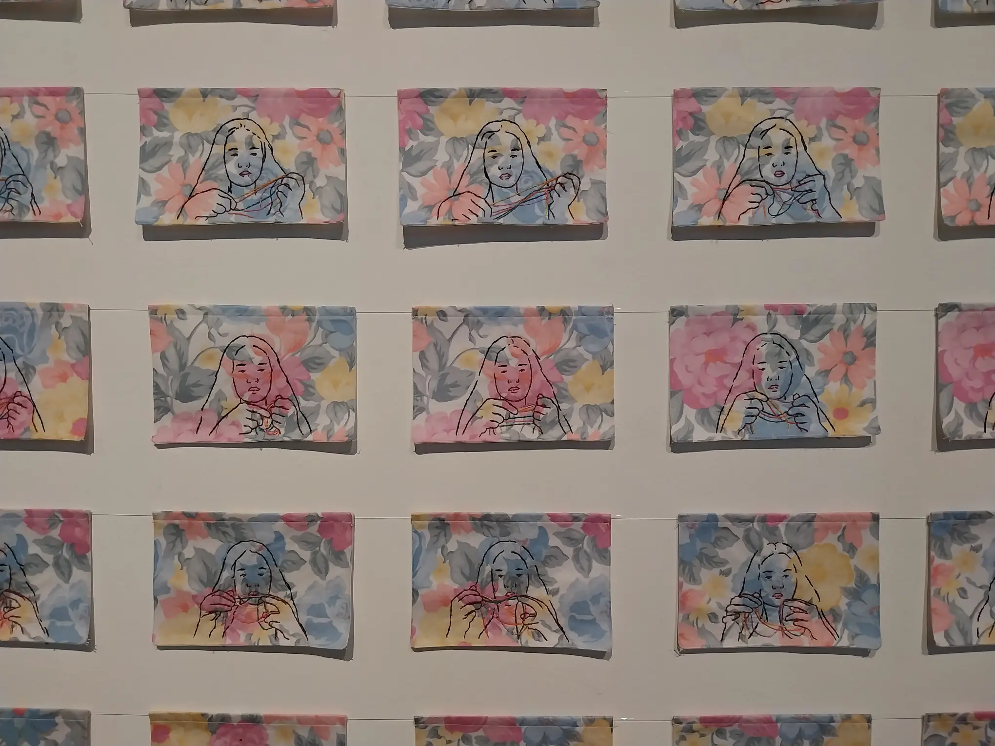 Close-up of frame-by-frame stitch artworks by Tekla Tamoria.