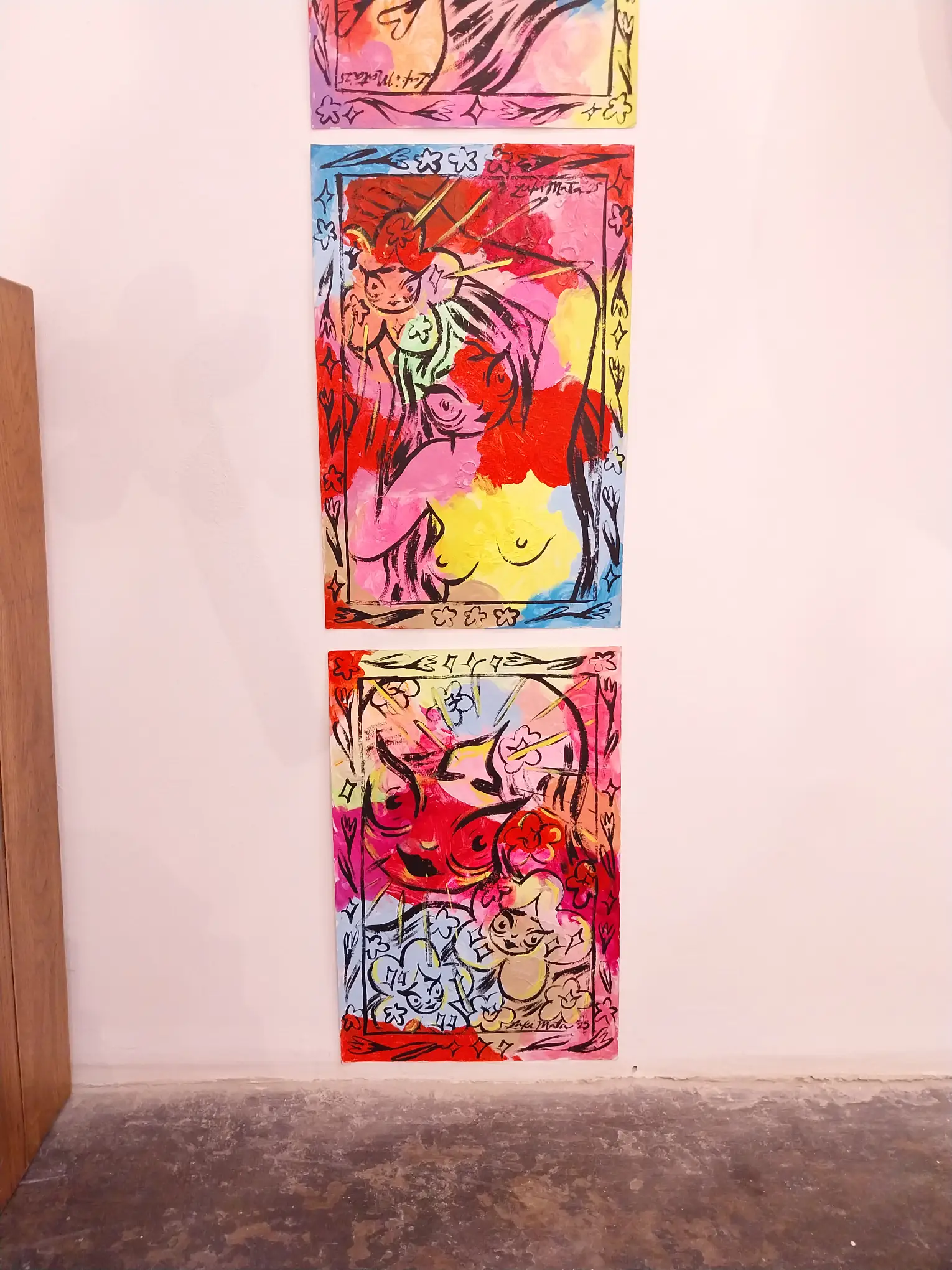 Two watercolor paintings by Laki Mata for "Flower Eaters."