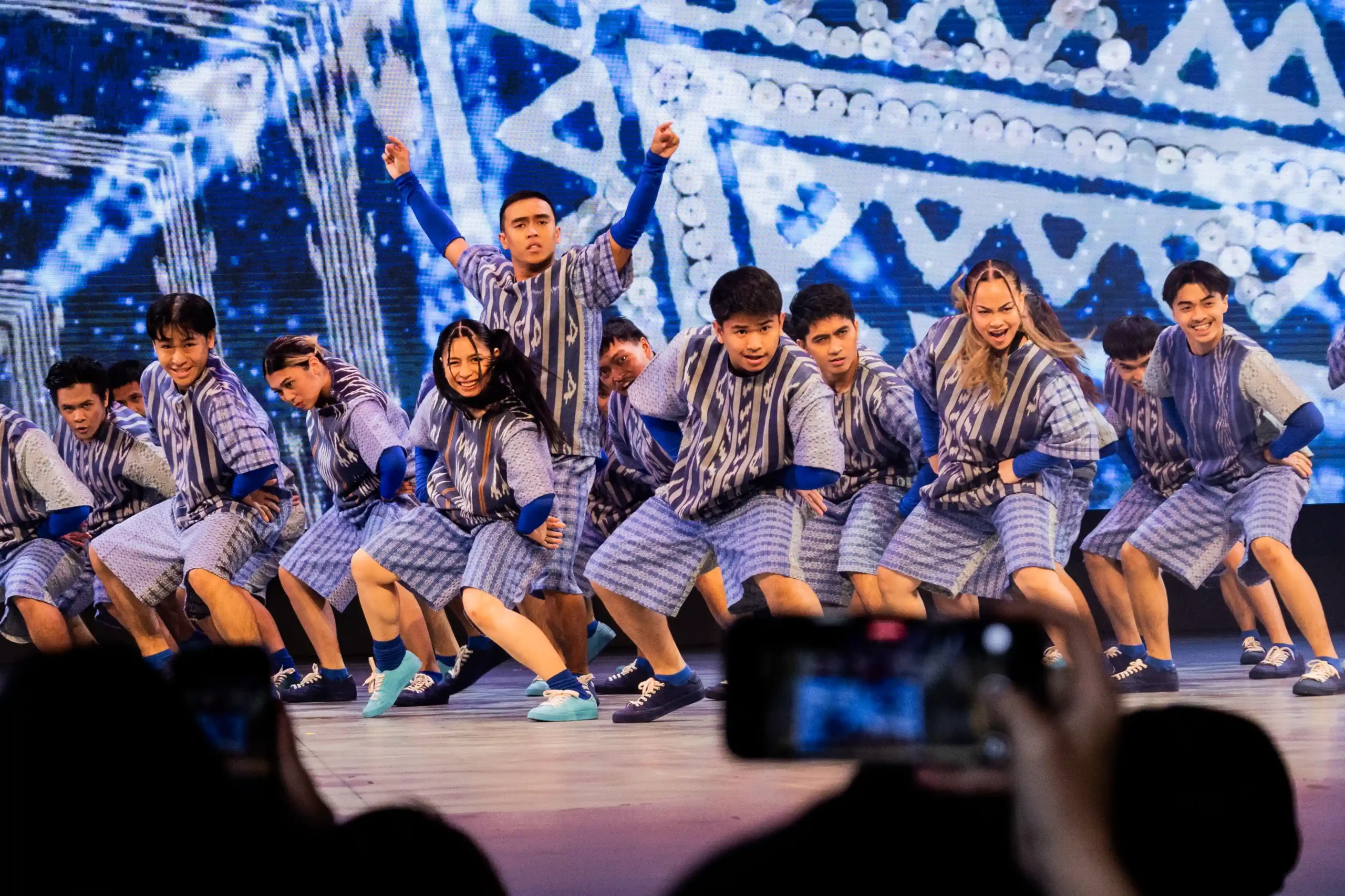 UPeepz wore streetwear composed of ikat, plaid, and denim in shades of indigo, blue, and white.