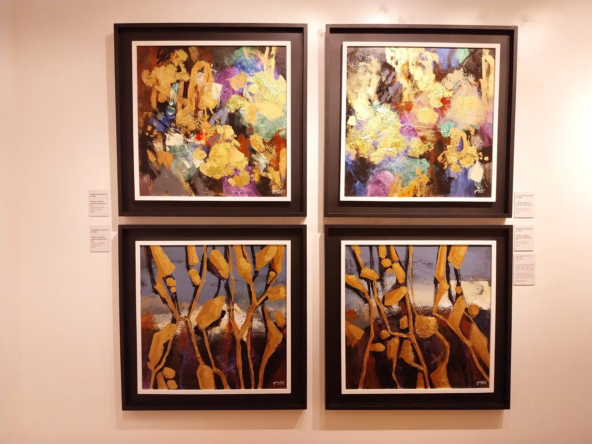 Four paintings by Christian Gonzales for "everything, in time."