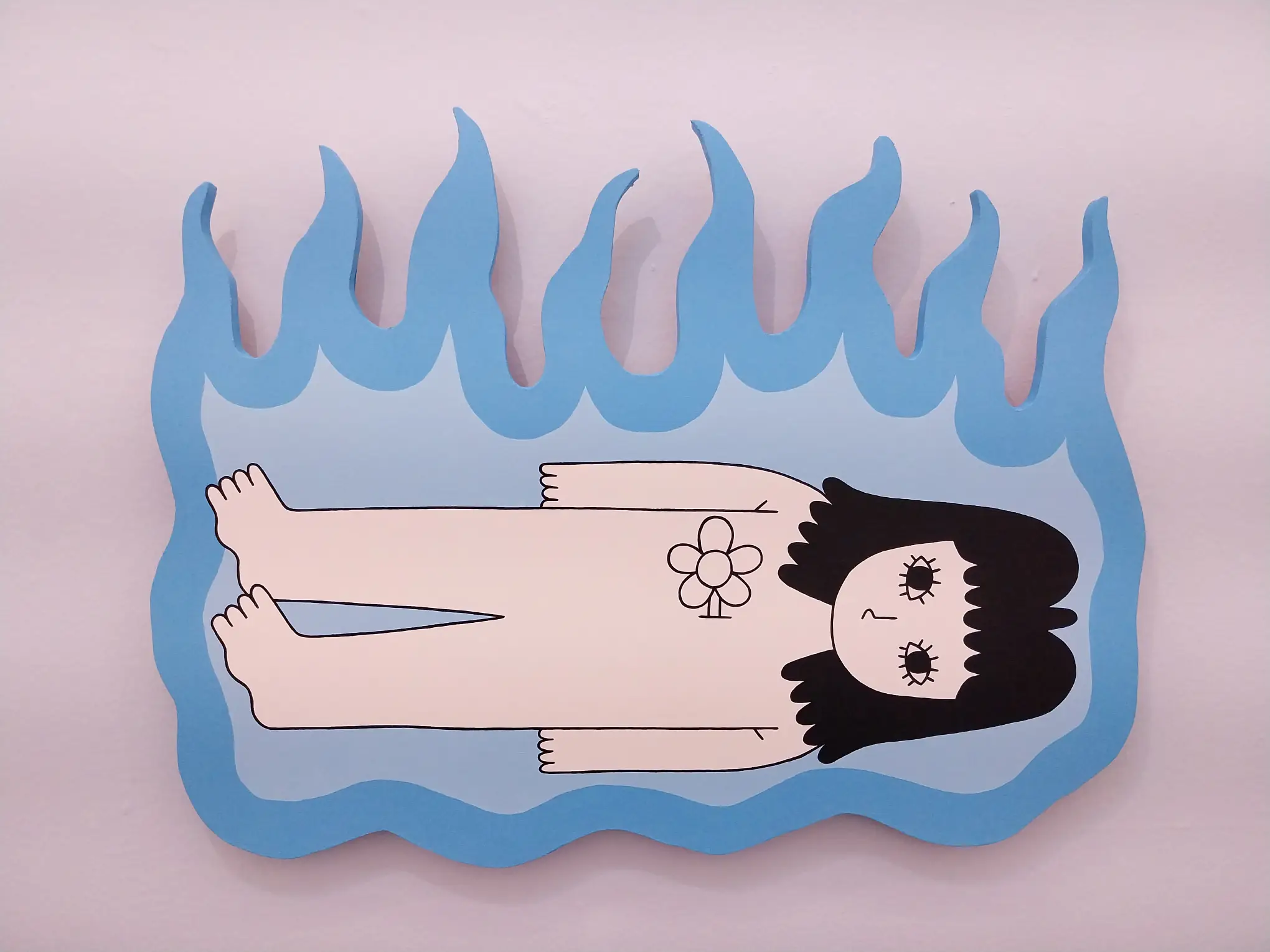 The character made by Seeweirdo engulfed in flames.