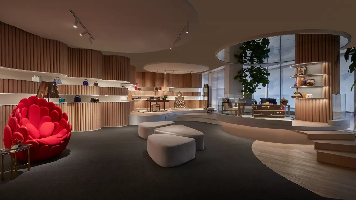 A room showing off some of the bag designs in the company's history.