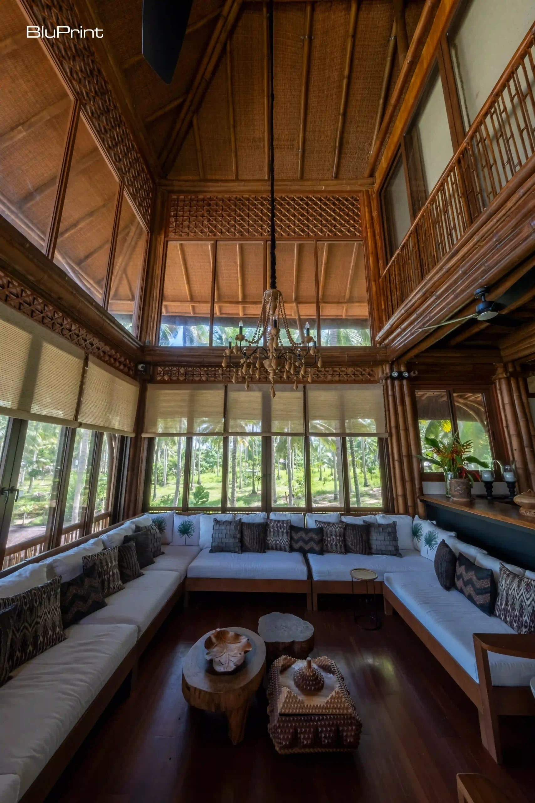 Interior of a bamboo house.
