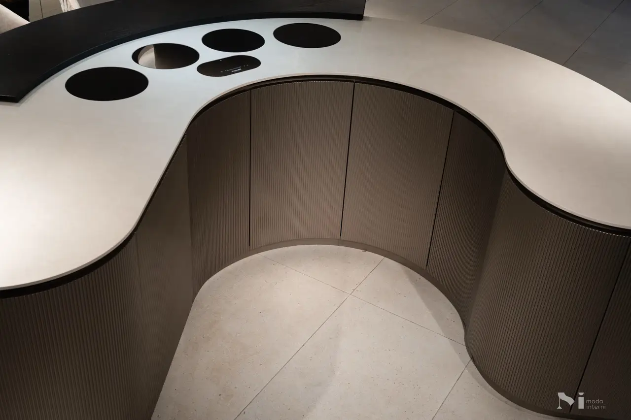 Top view of the Pedini curved kitchens design.