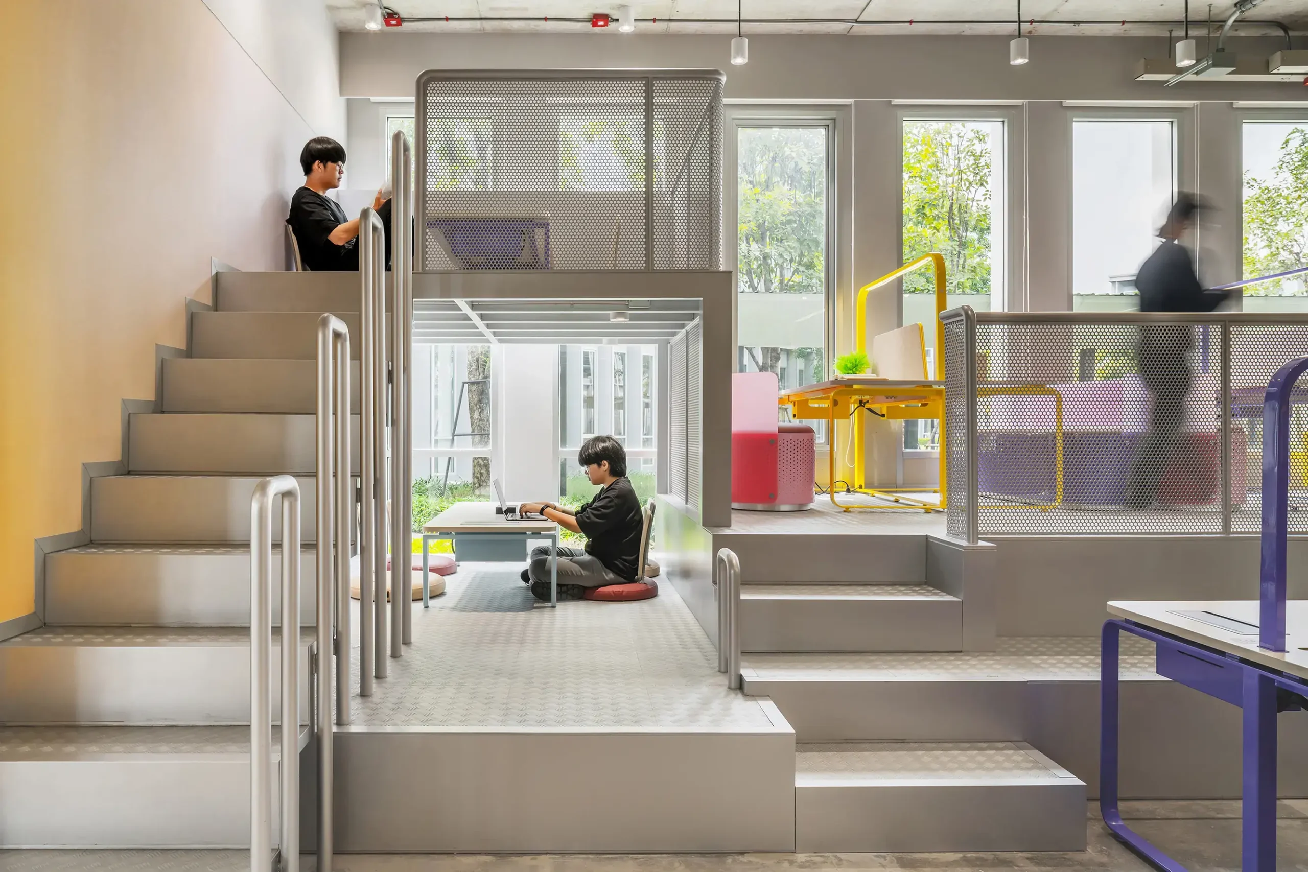 A two-tier seating area that provides more privacy and space for its users.
