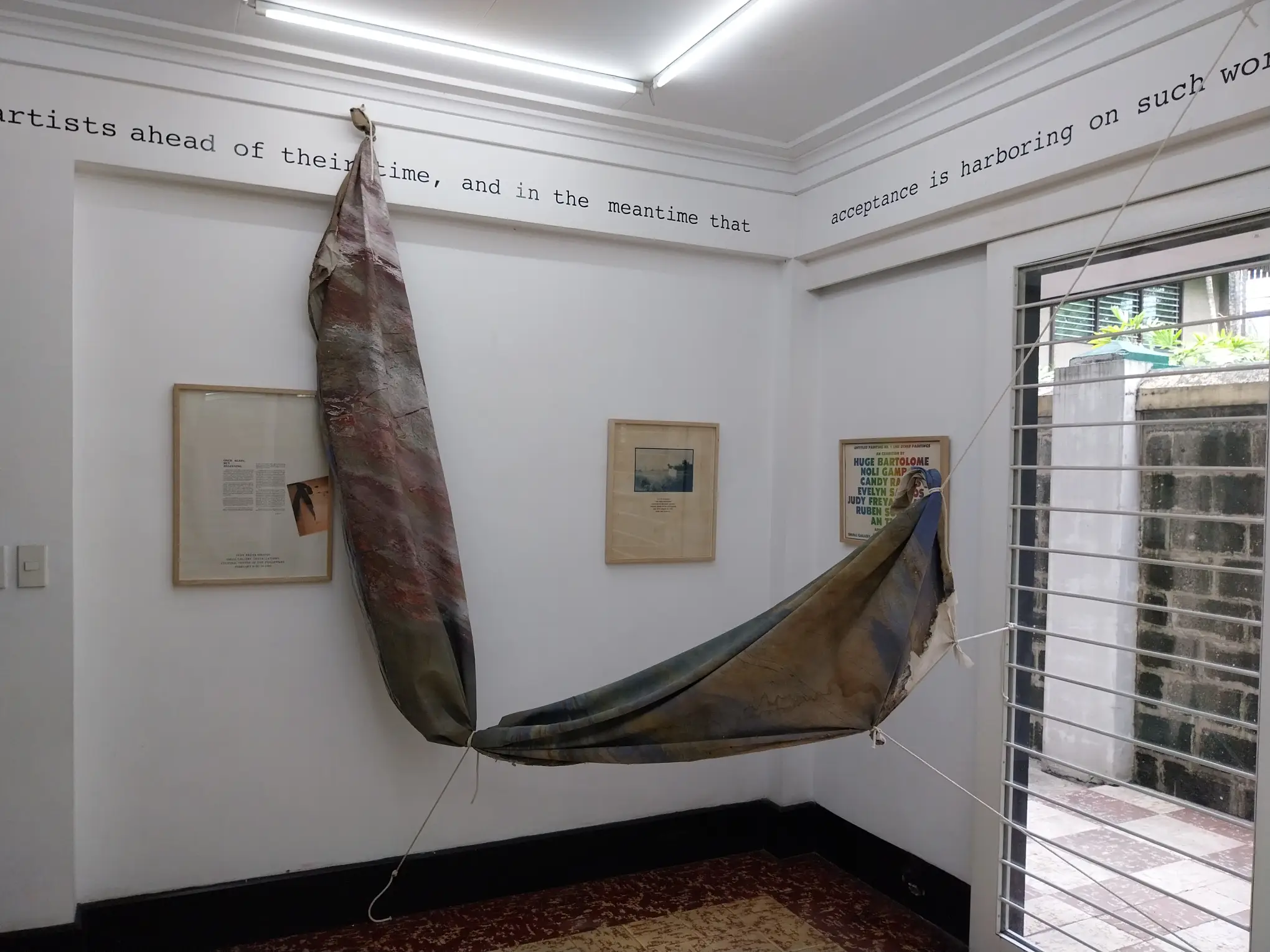 Tied painting recreation of Sibayan's 1980 exhibit.