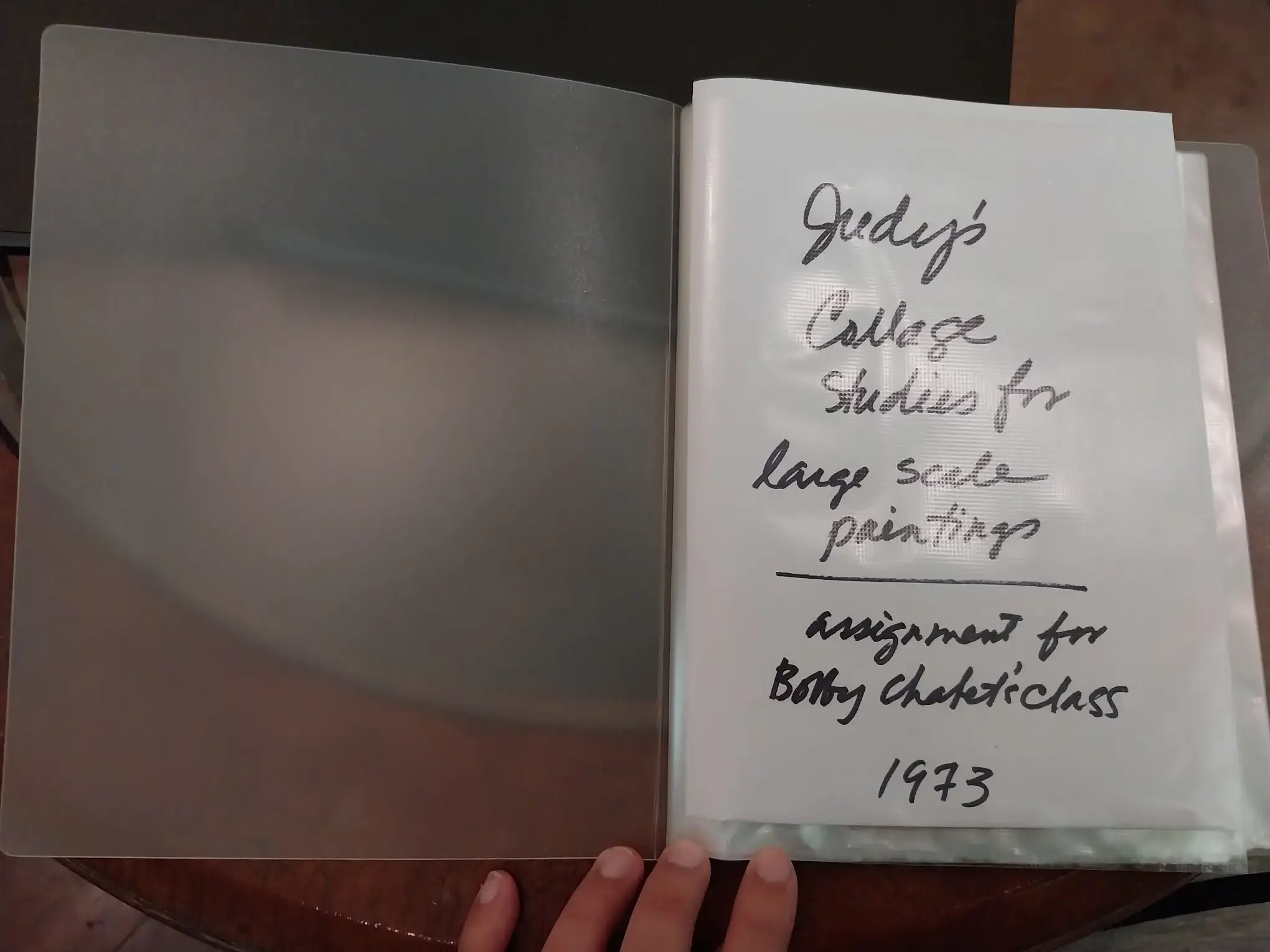 Opening page of a collection of collage samples from the artist.