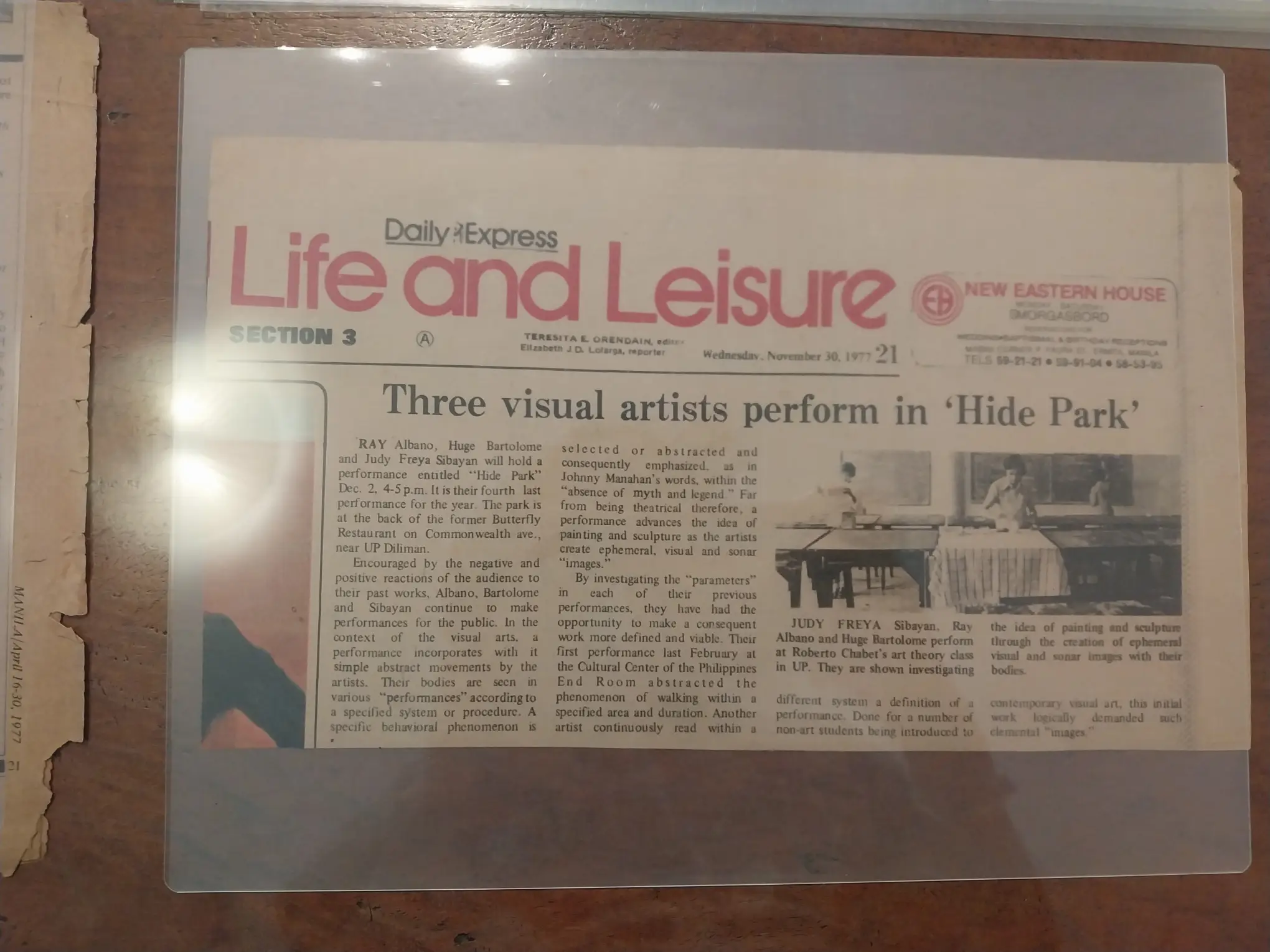 Newspaper clipping about Judy Freya Sibayan and company for "Early Philippine Contemporary Art."
