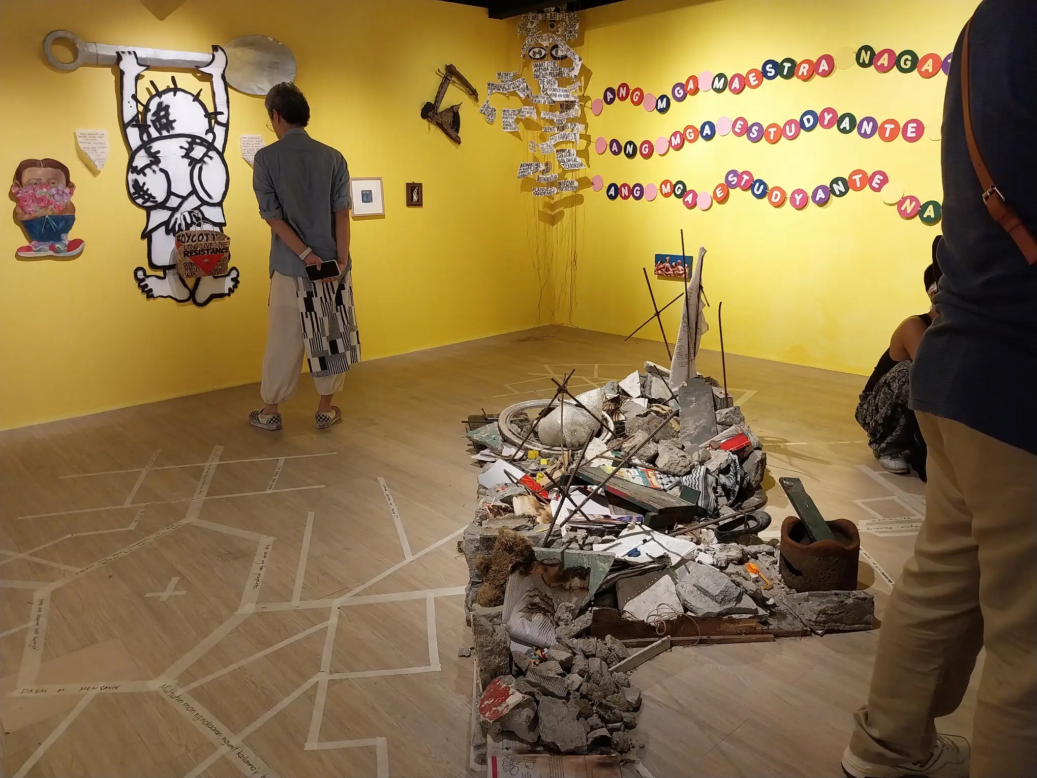 Some of the pieces in Gravity Art Space during a "Ceasefire Gaza" exhibition in July. Photo by Elle Yap.